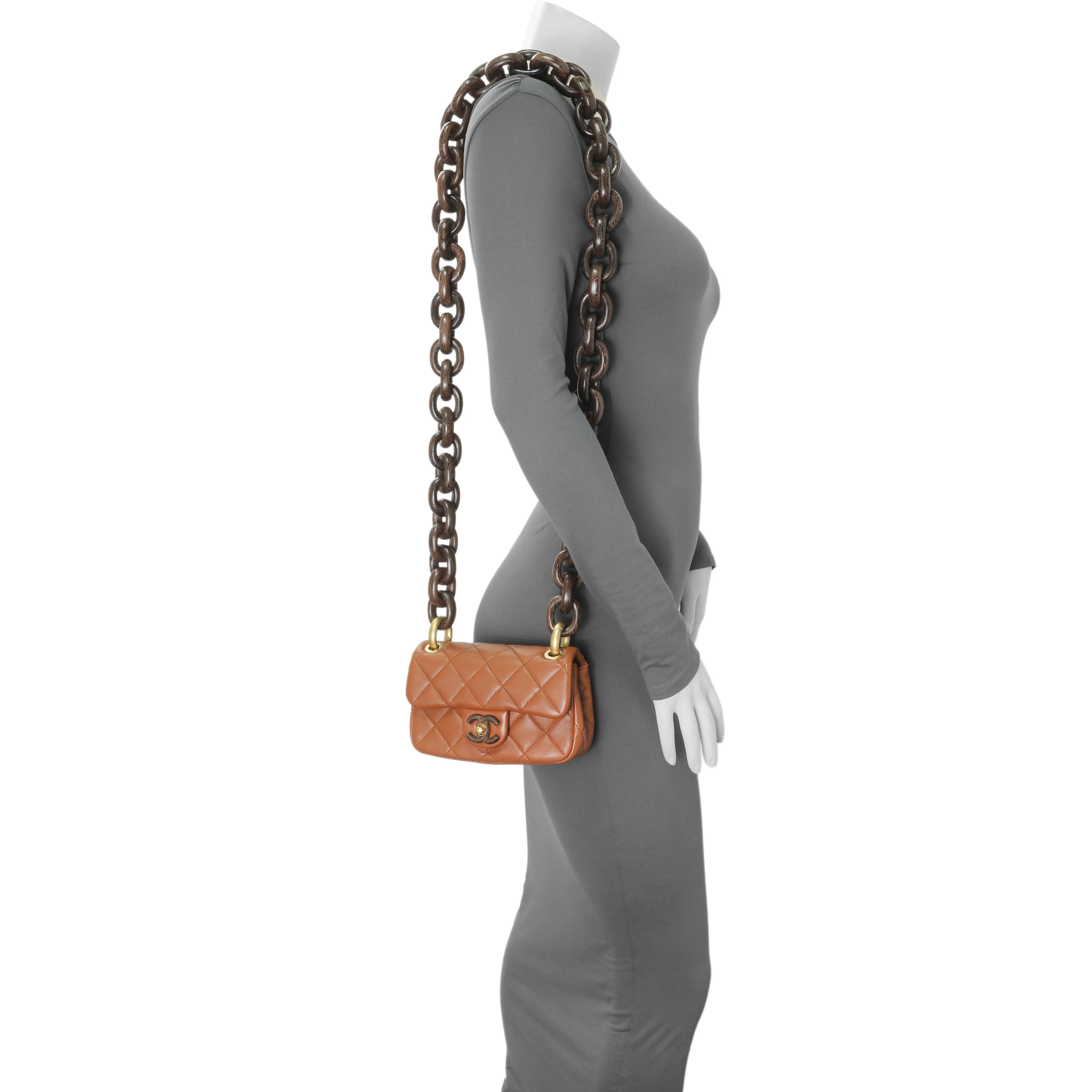Chanel Light Brown Lambskin Wenge Quilted Mini Fashion Wood Square Flap - Image 7