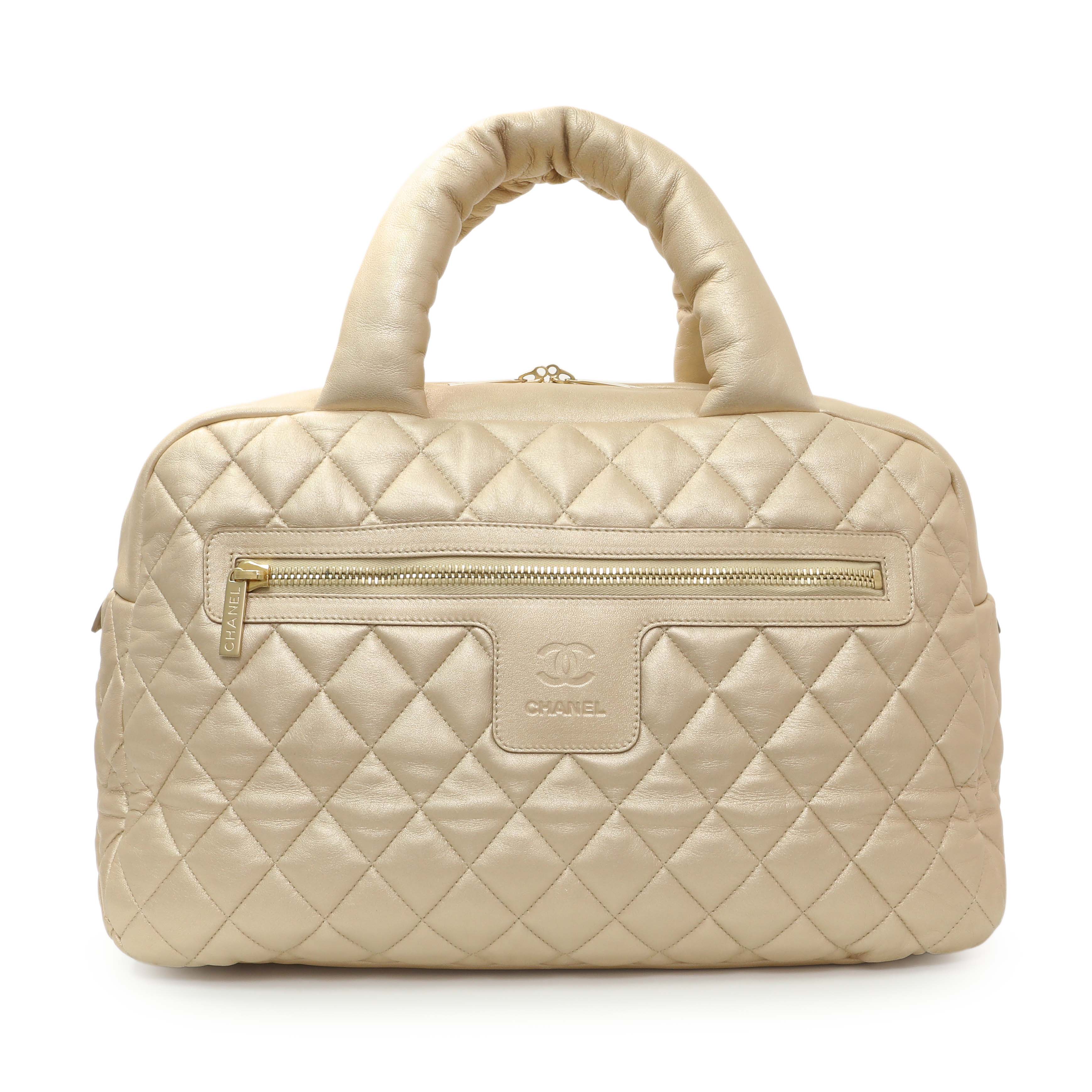 Chanel Light Gold Quilted Lambskin Coco Cocoon Bowler