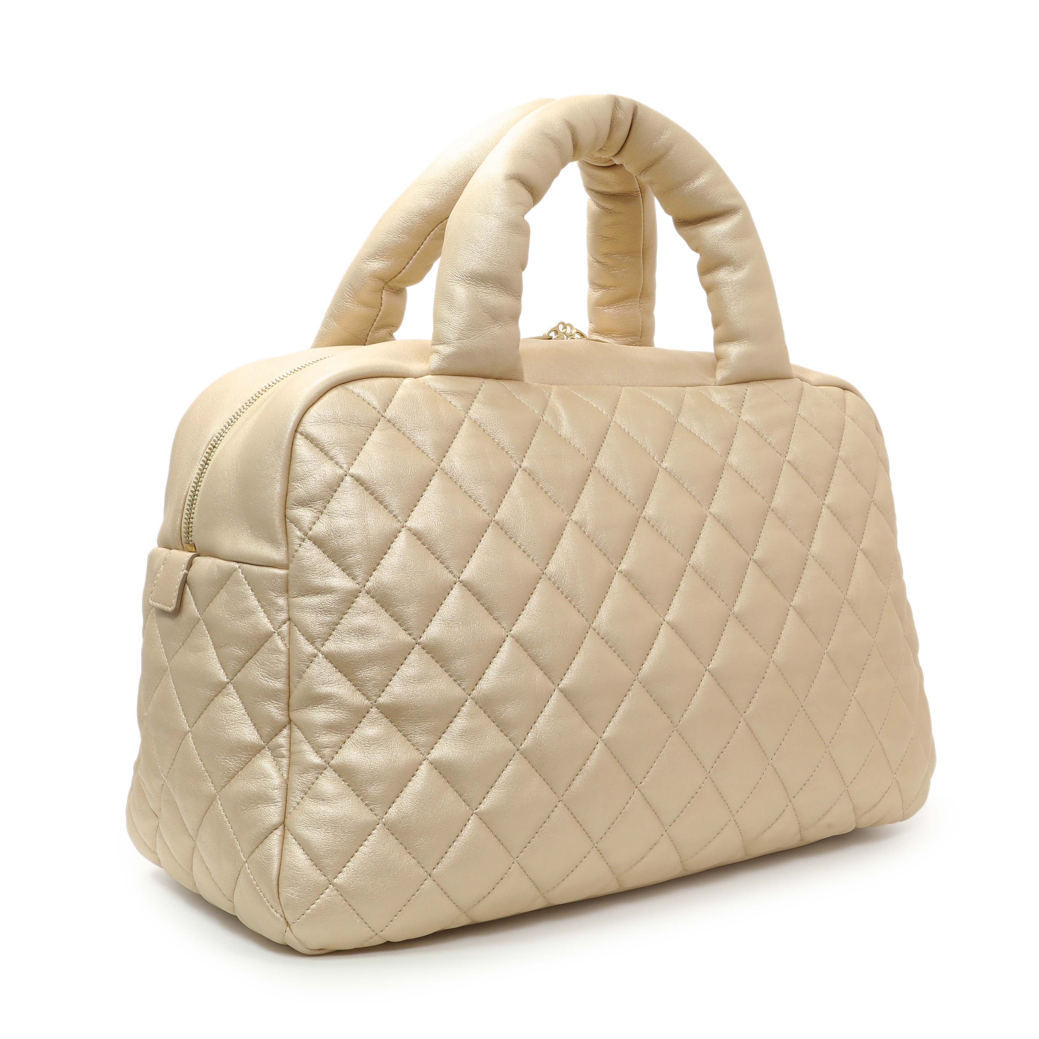 Chanel Light Gold Quilted Lambskin Coco Cocoon Bowler - Image 2