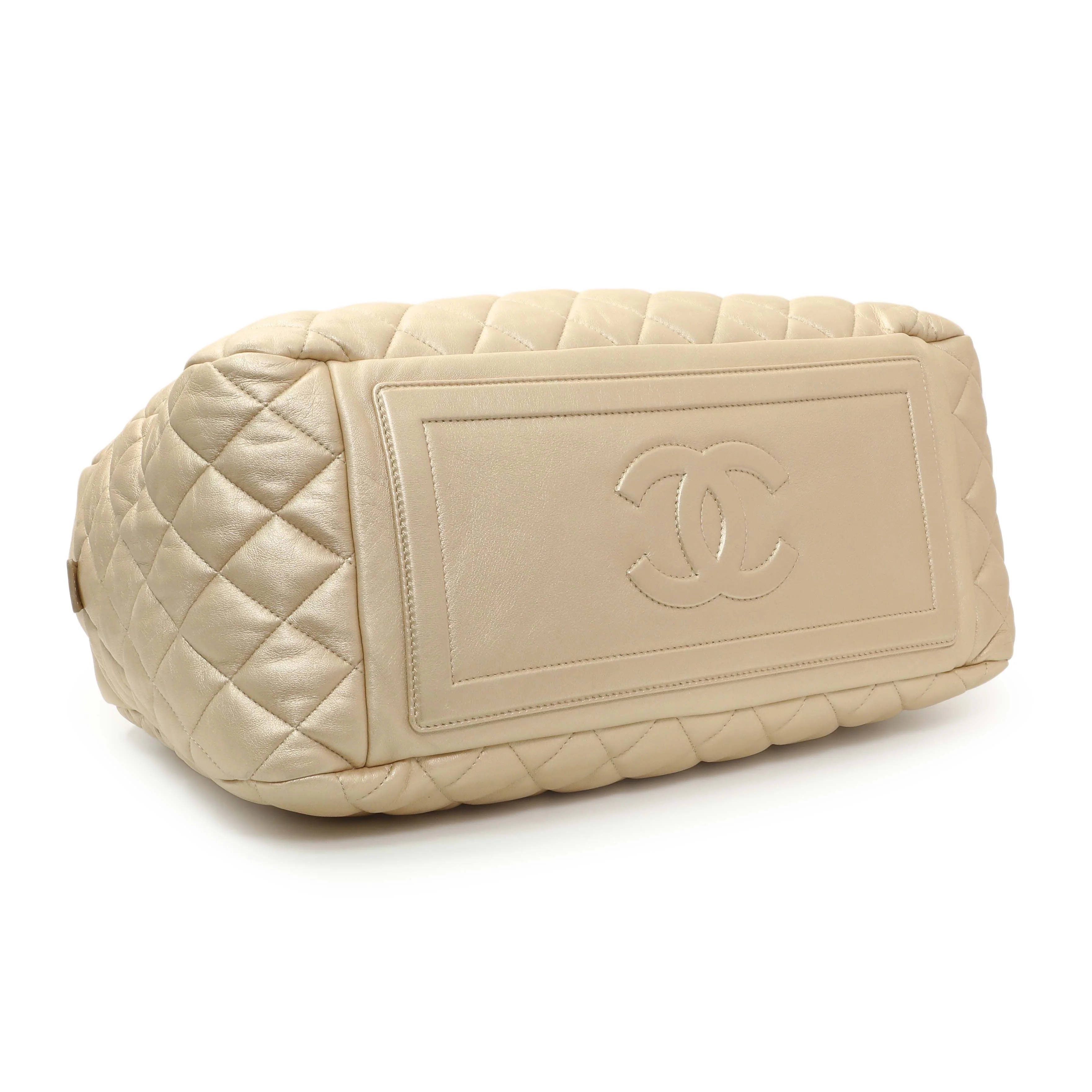 Chanel Light Gold Quilted Lambskin Coco Cocoon Bowler - Image 3