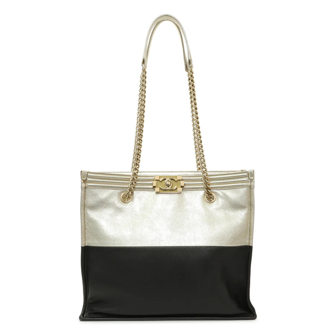 Chanel Metallic Gold Black Goatskin Boy Shopping Tote