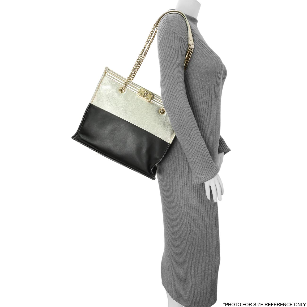 Chanel Metallic Gold Black Goatskin Boy Shopping Tote - Image 13