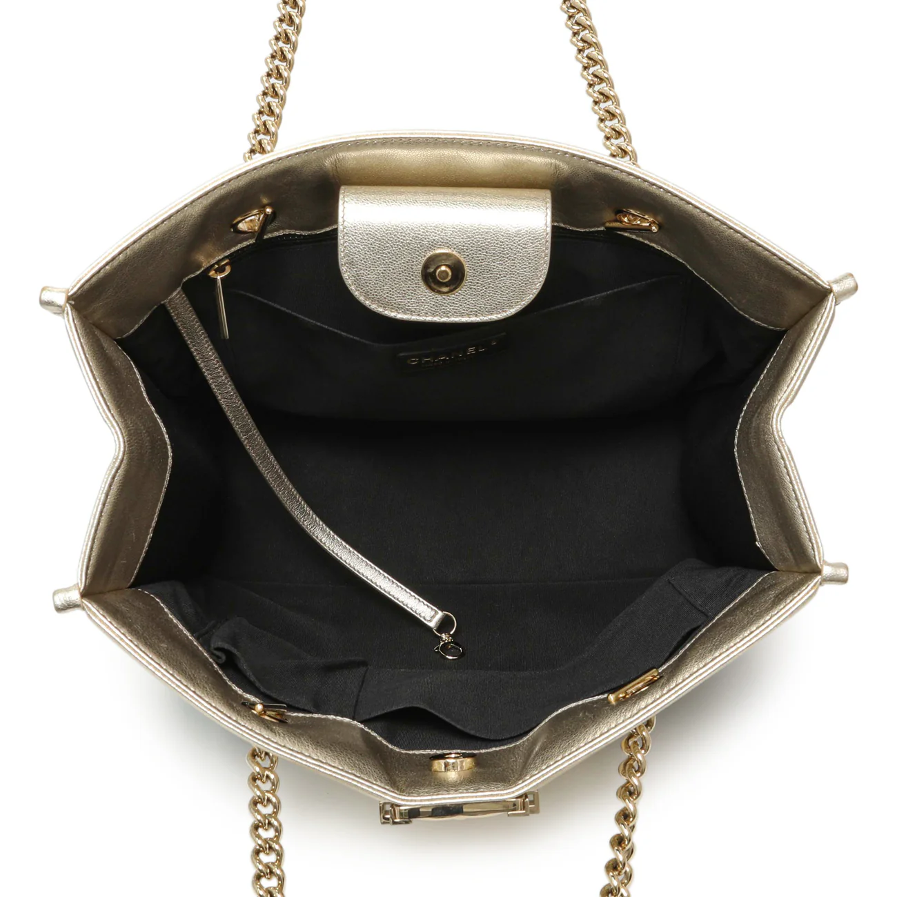 Chanel Metallic Gold Black Goatskin Boy Shopping Tote - Image 8