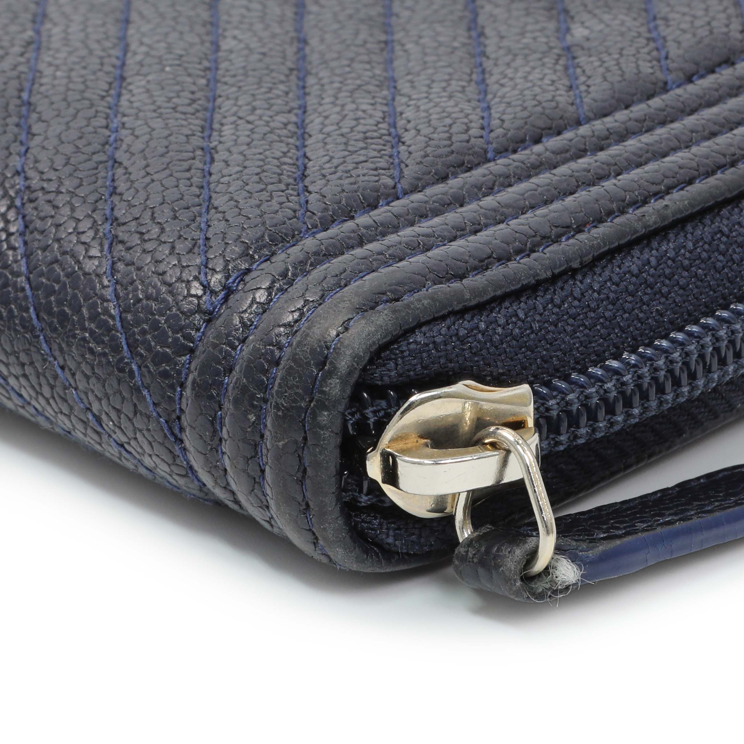 Chanel Navy Chevron Quilted Caviar Boy Long Zip Around Wallet - Image 7