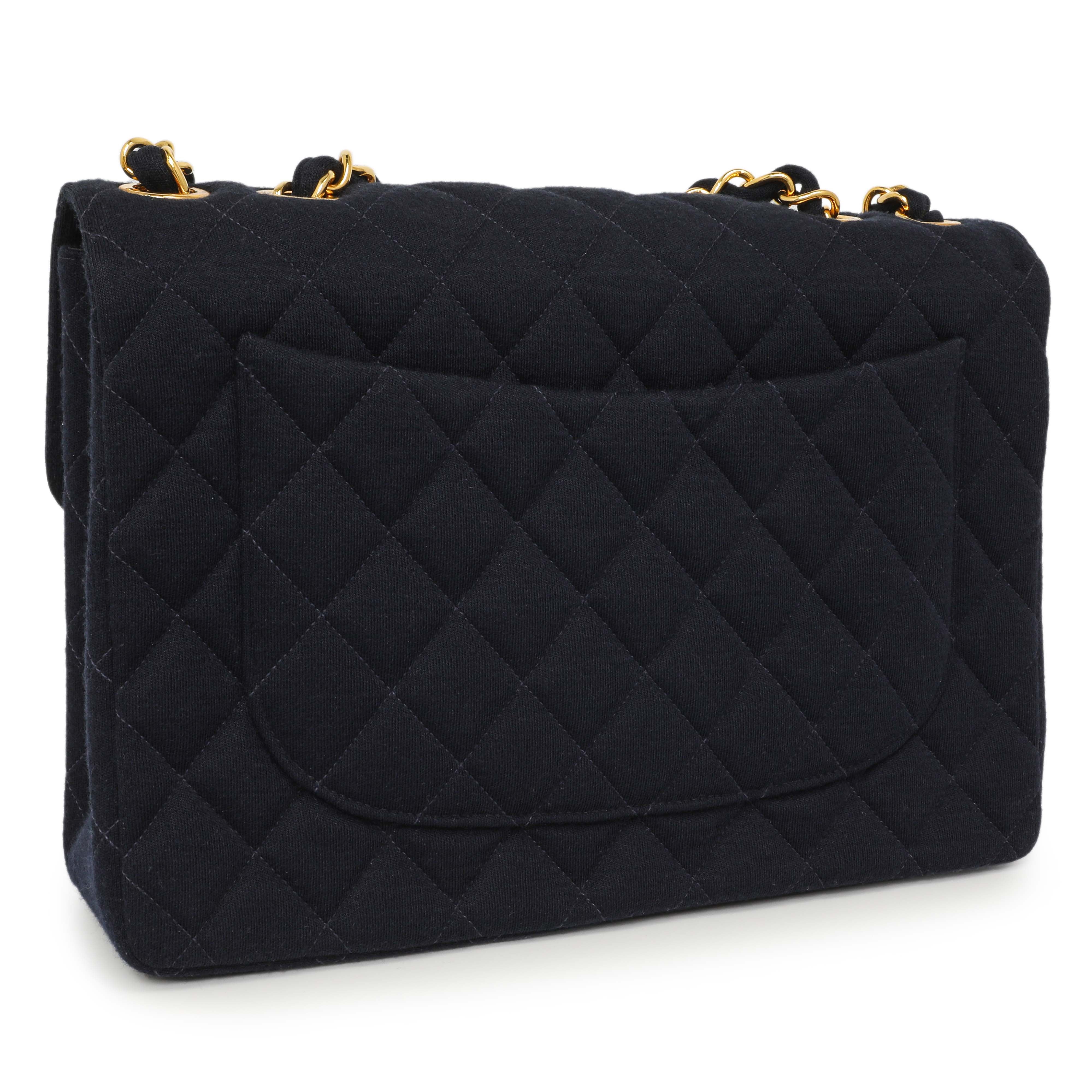 Chanel Navy Jersey XL Jumbo Single Flap - Image 2