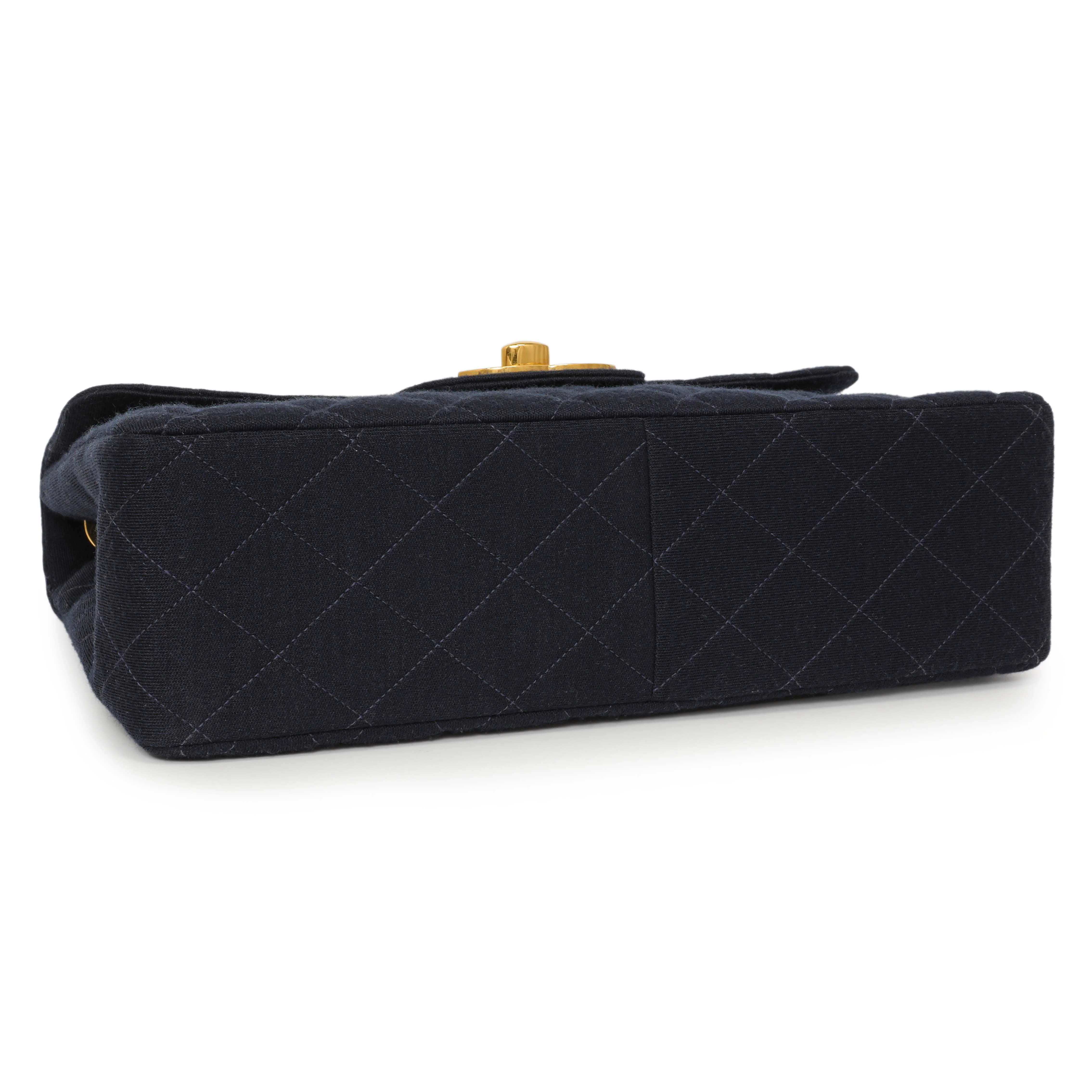 Chanel Navy Jersey XL Jumbo Single Flap - Image 3