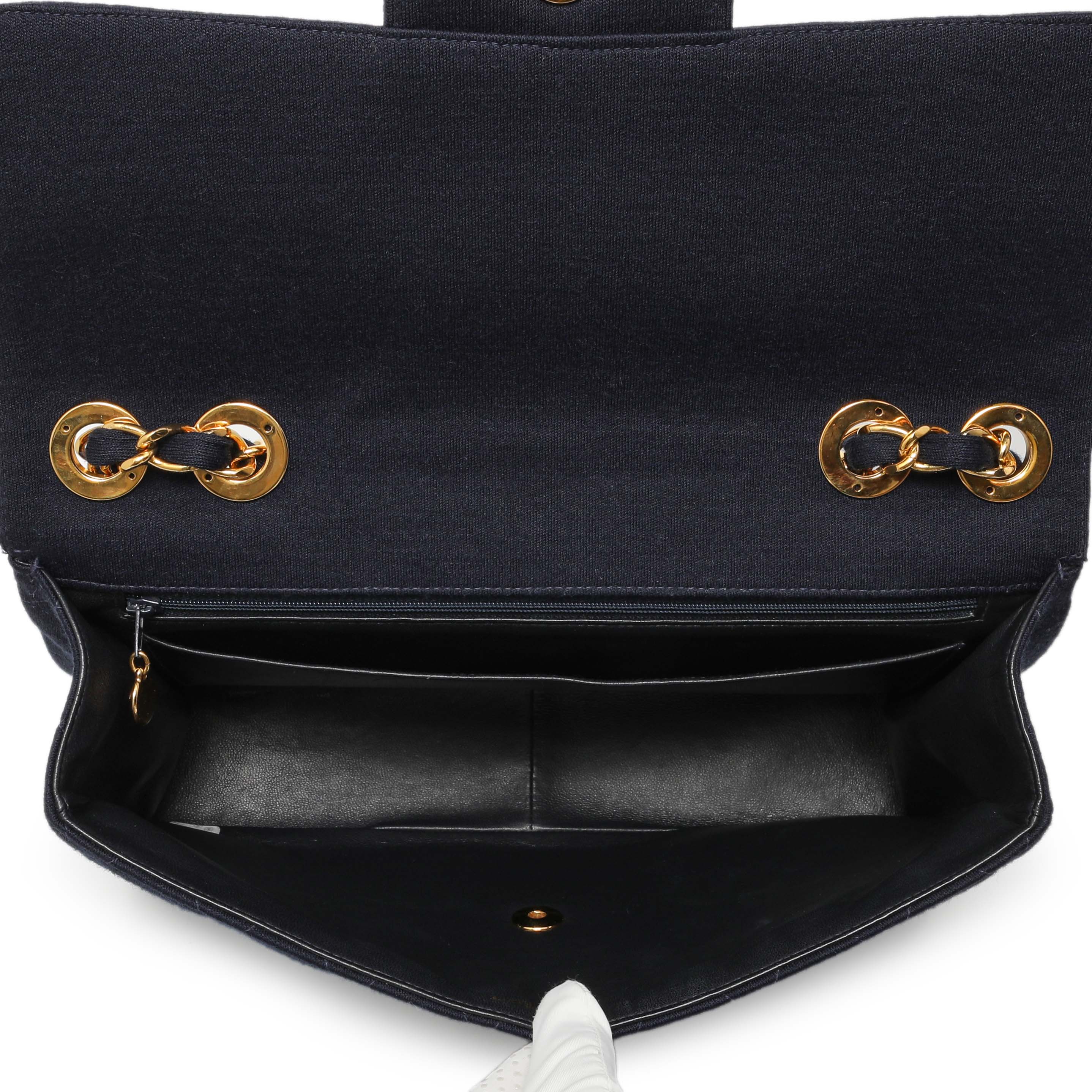 Chanel Navy Jersey XL Jumbo Single Flap - Image 4