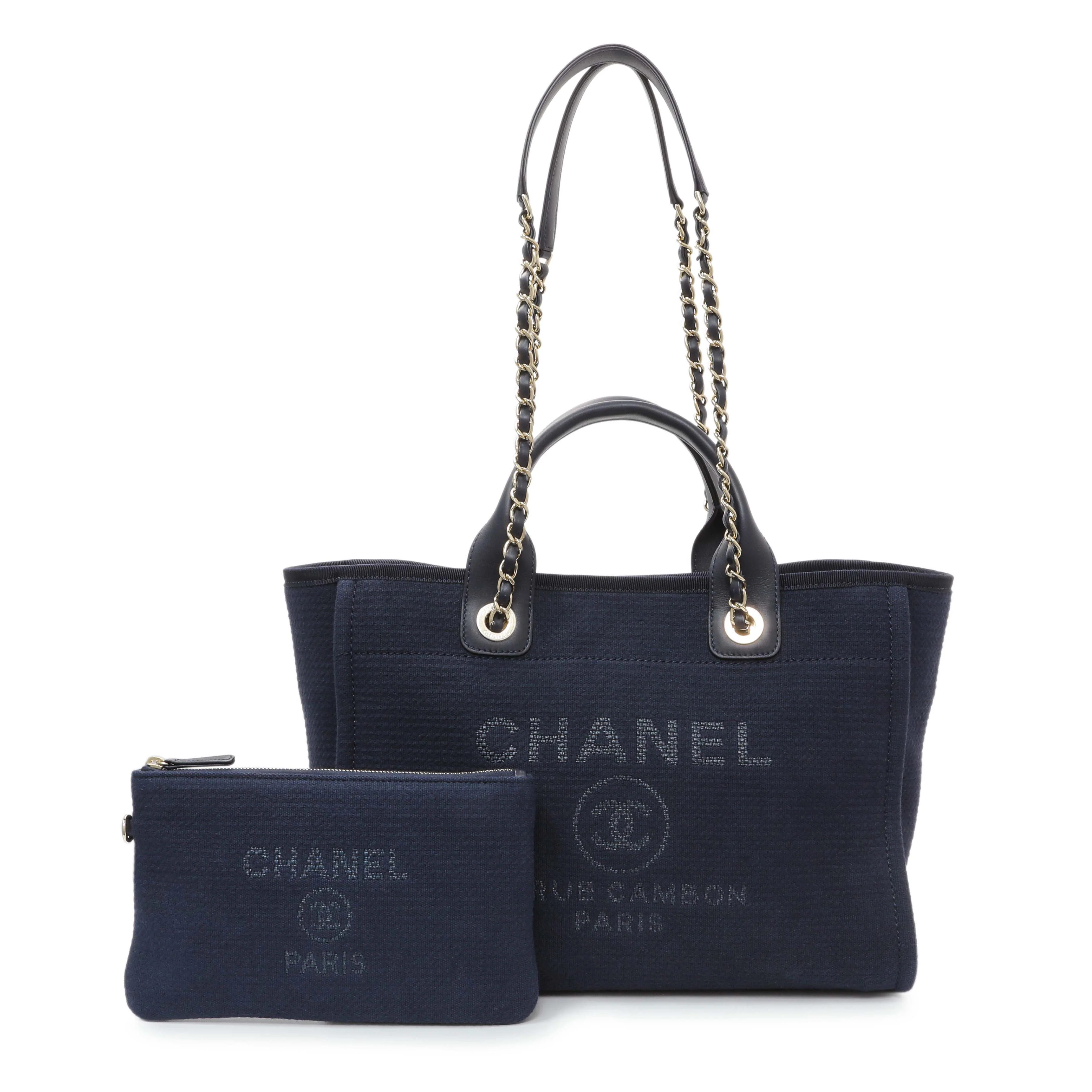 Chanel Navy Mixed Fibers Small Deauville Tote