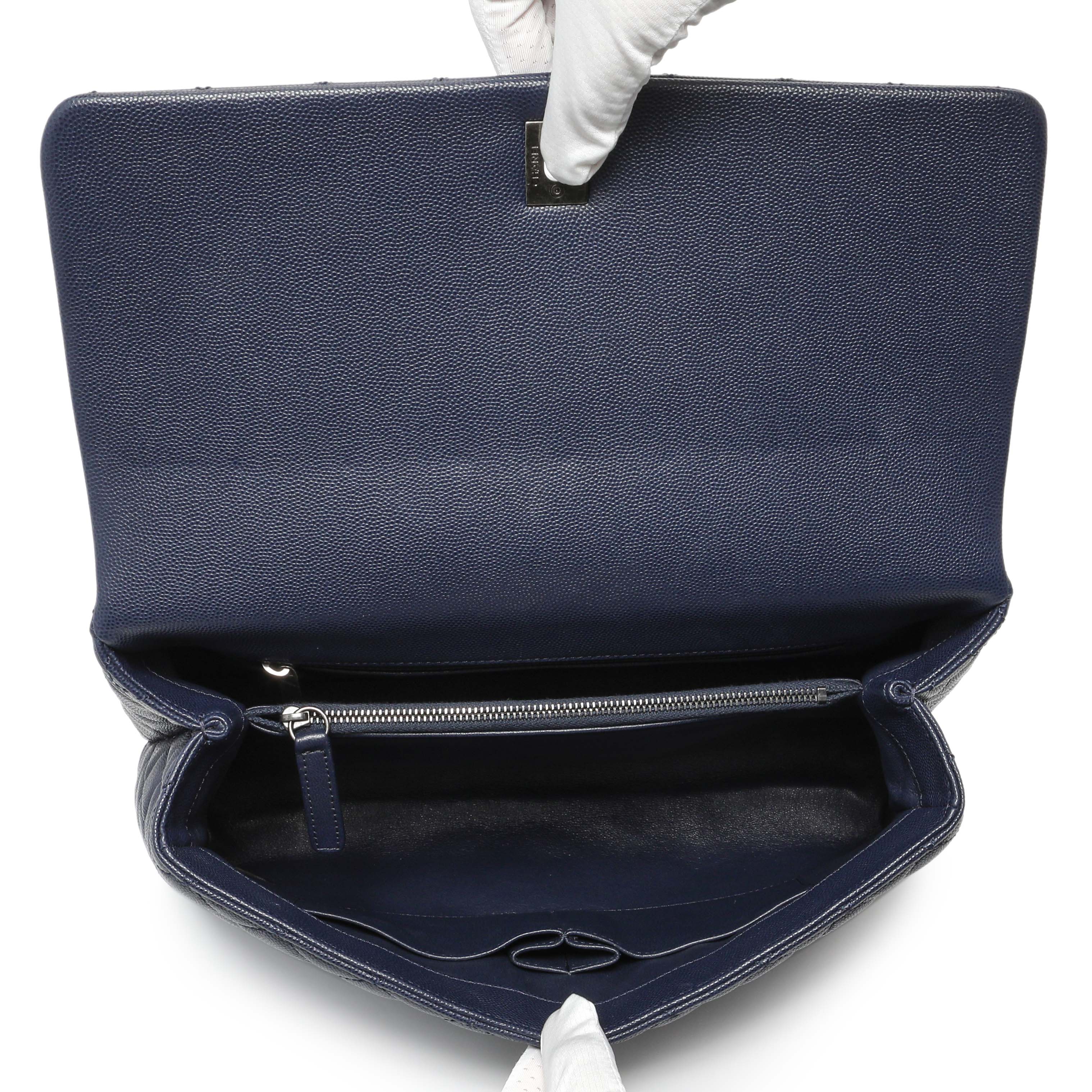 Chanel Navy Quilted Caviar Lizard Medium Coco Handle - Image 8