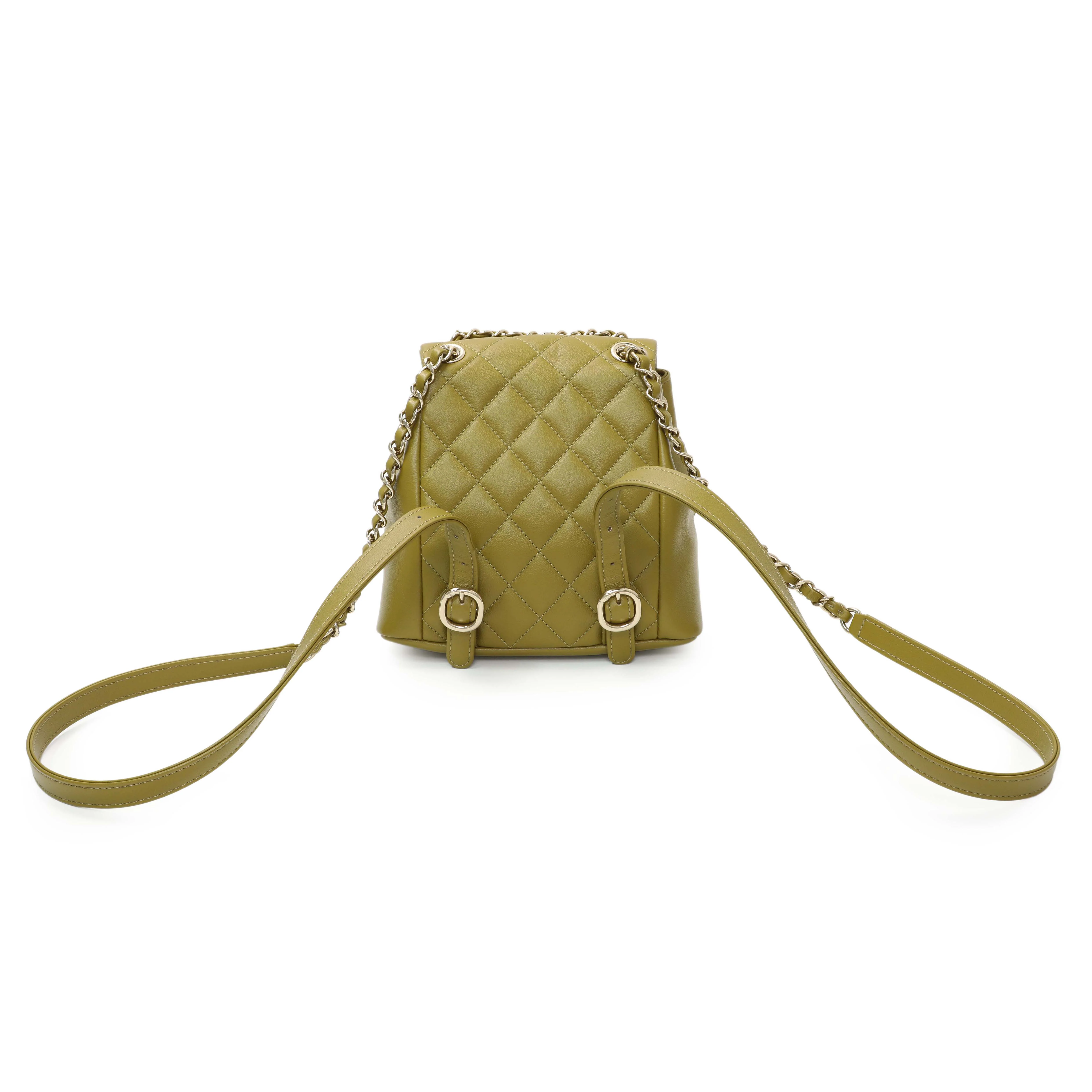 Chanel Olive Green Quilted Lambskin Small Duma Pockets Drawstring Backpack - Image 2