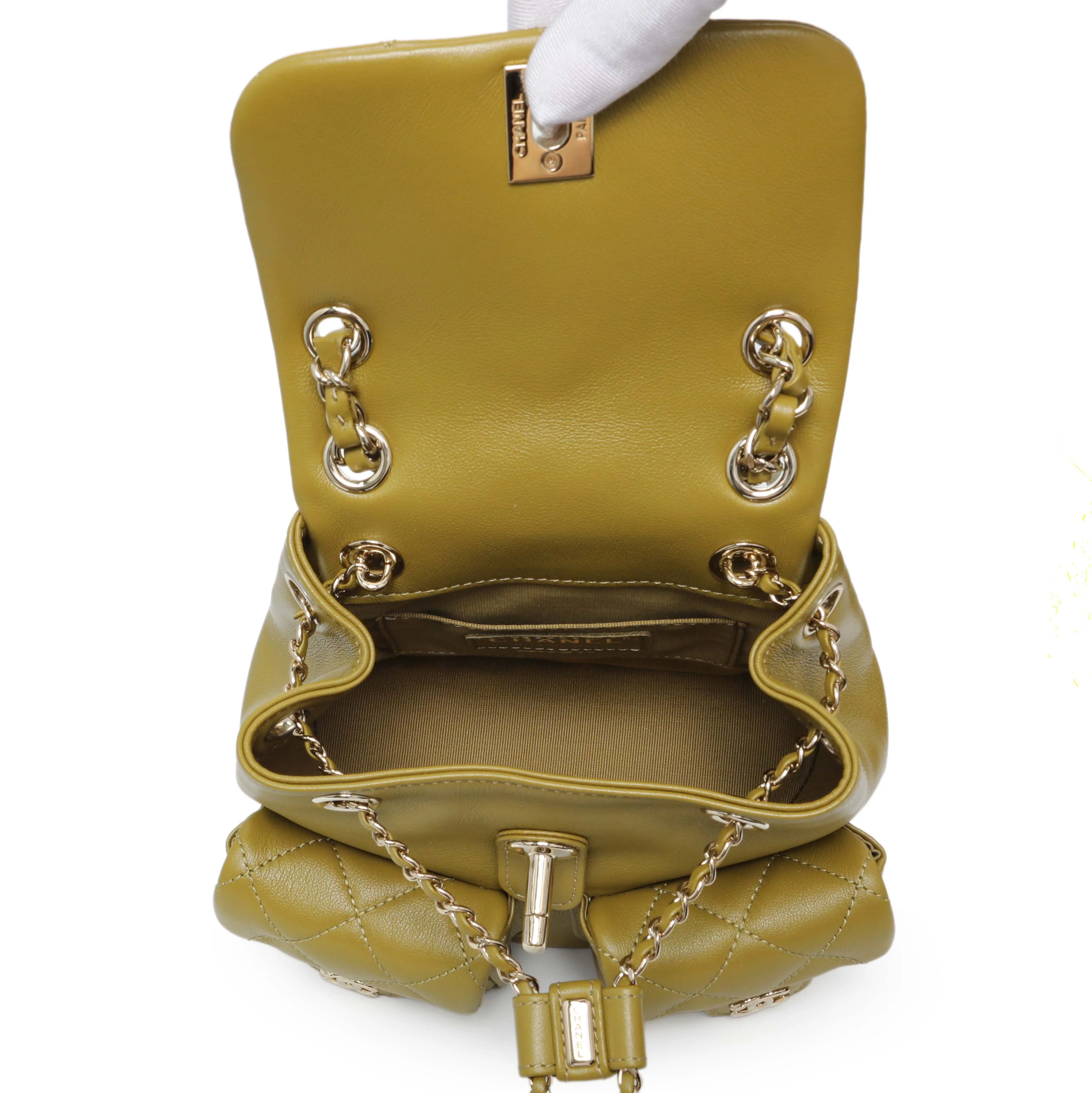 Chanel Olive Green Quilted Lambskin Small Duma Pockets Drawstring Backpack - Image 4