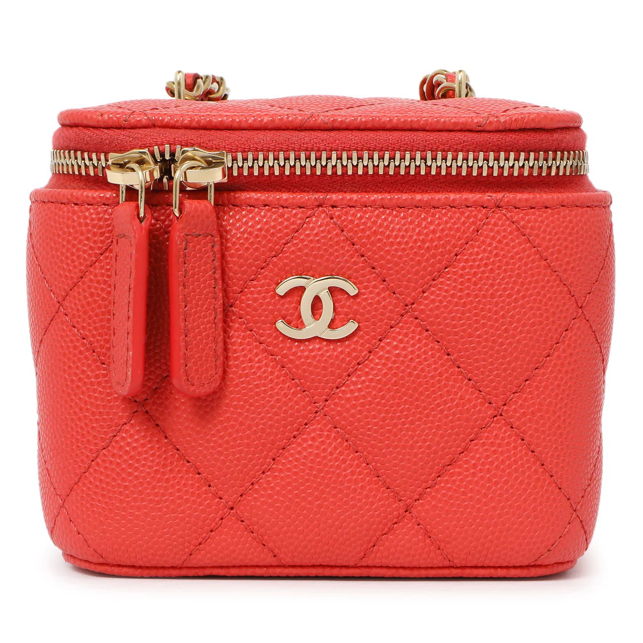 Chanel Orange Caviar Mini Vanity Case With Chain - Image 2