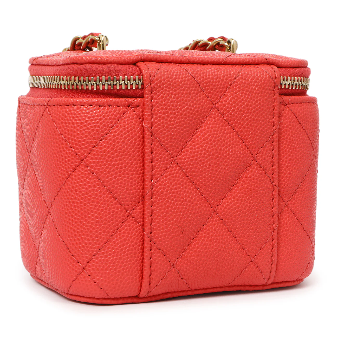 Chanel Orange Caviar Mini Vanity Case With Chain - Image 3