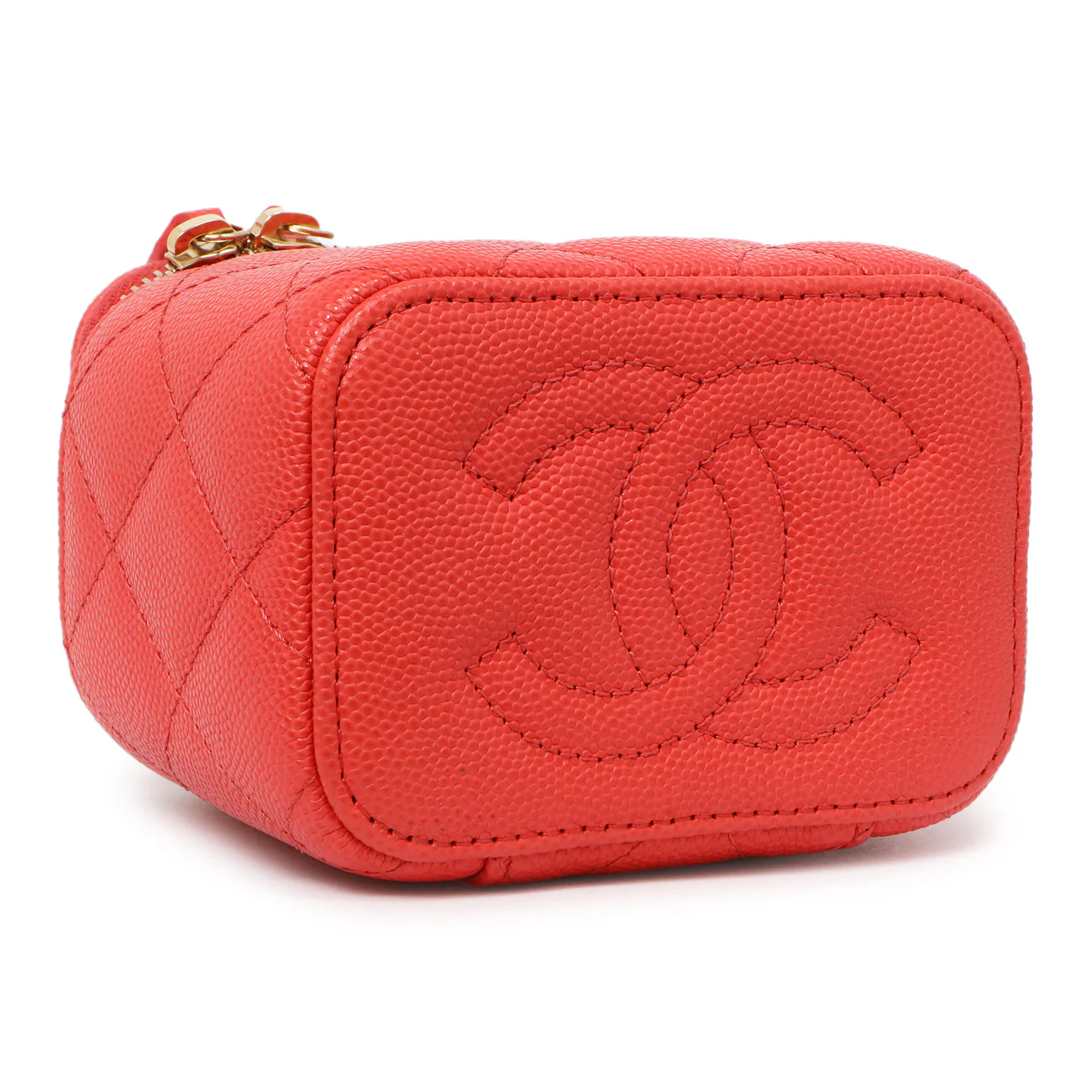 Chanel Orange Caviar Mini Vanity Case With Chain - Image 4