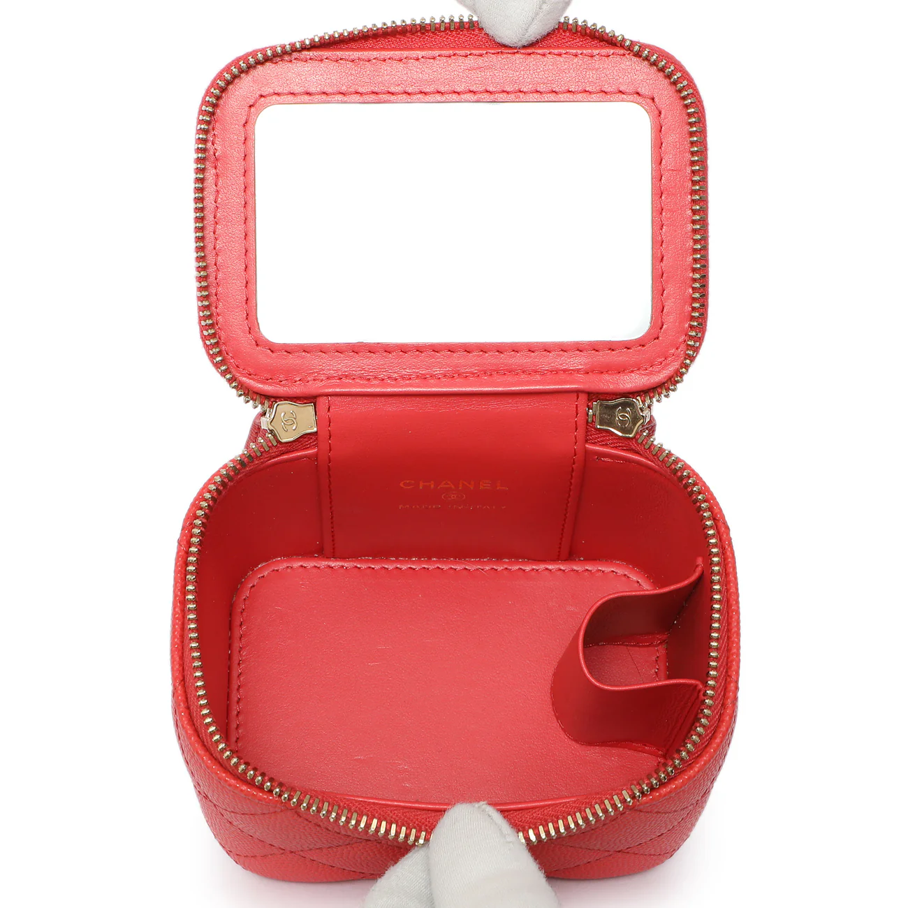 Chanel Orange Caviar Mini Vanity Case With Chain - Image 5