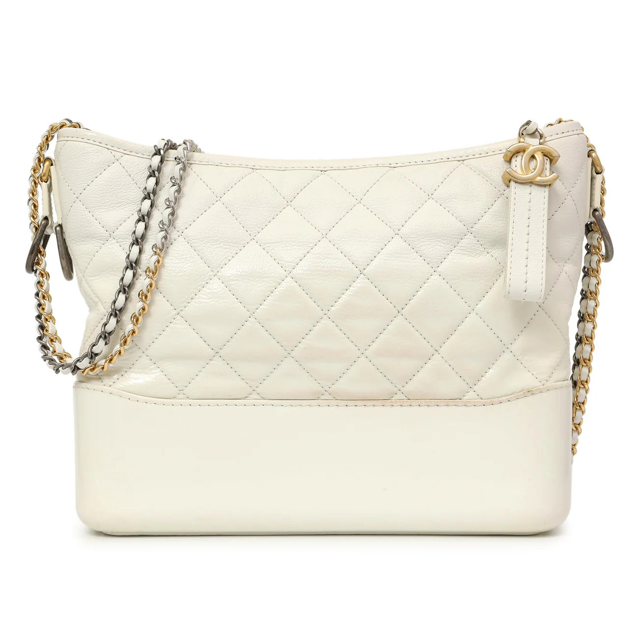 Chanel Patent White Goatskin Quilted Medium Gabrielle Hobo
