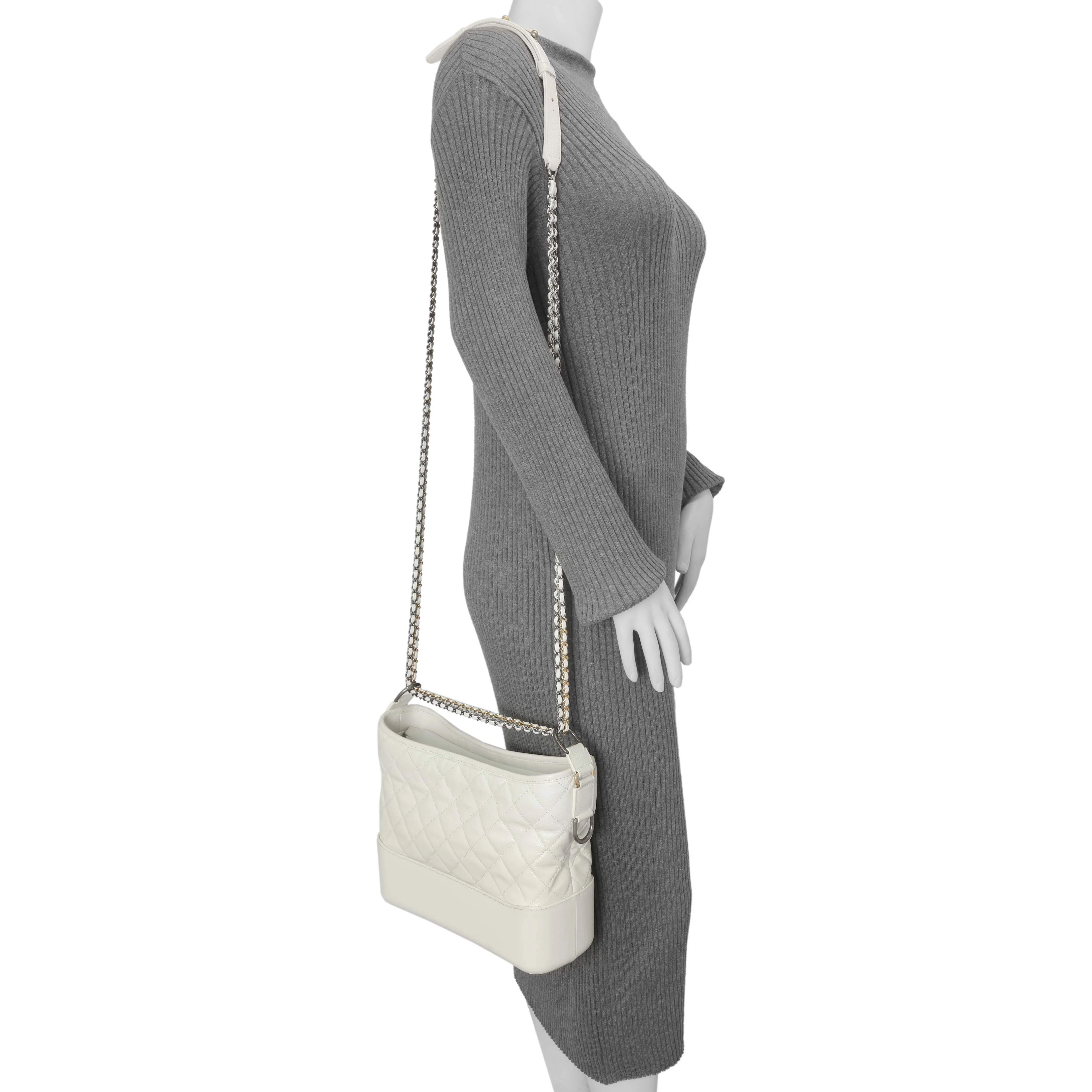 Chanel Patent White Goatskin Quilted Medium Gabrielle Hobo - Image 11