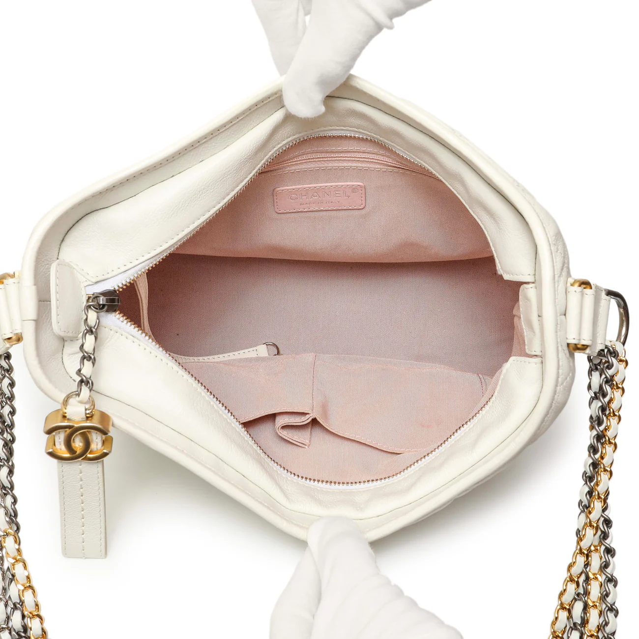 Chanel Patent White Goatskin Quilted Medium Gabrielle Hobo - Image 8
