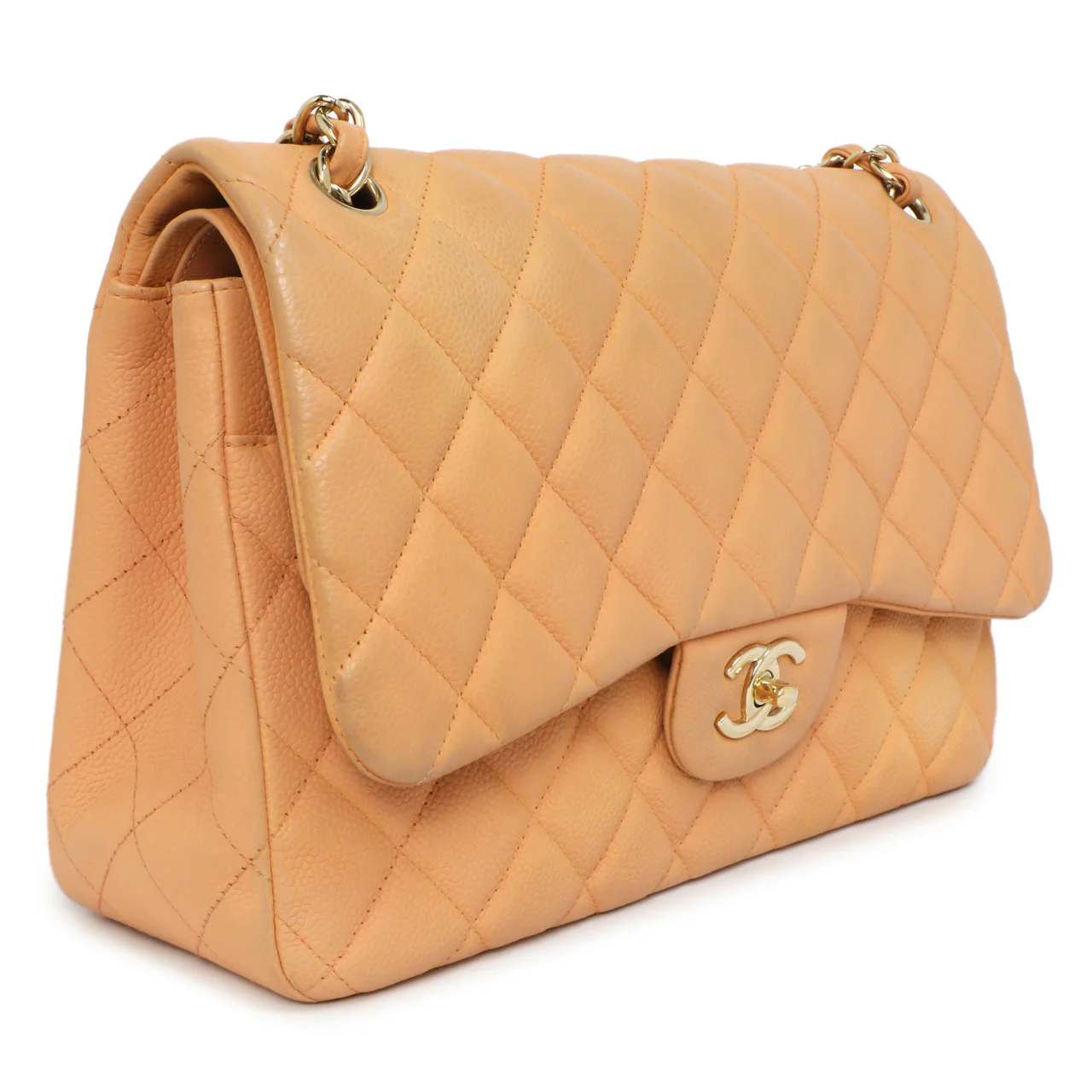 Chanel Peach Quilted Caviar Jumbo Classic Double Flap - Image 4