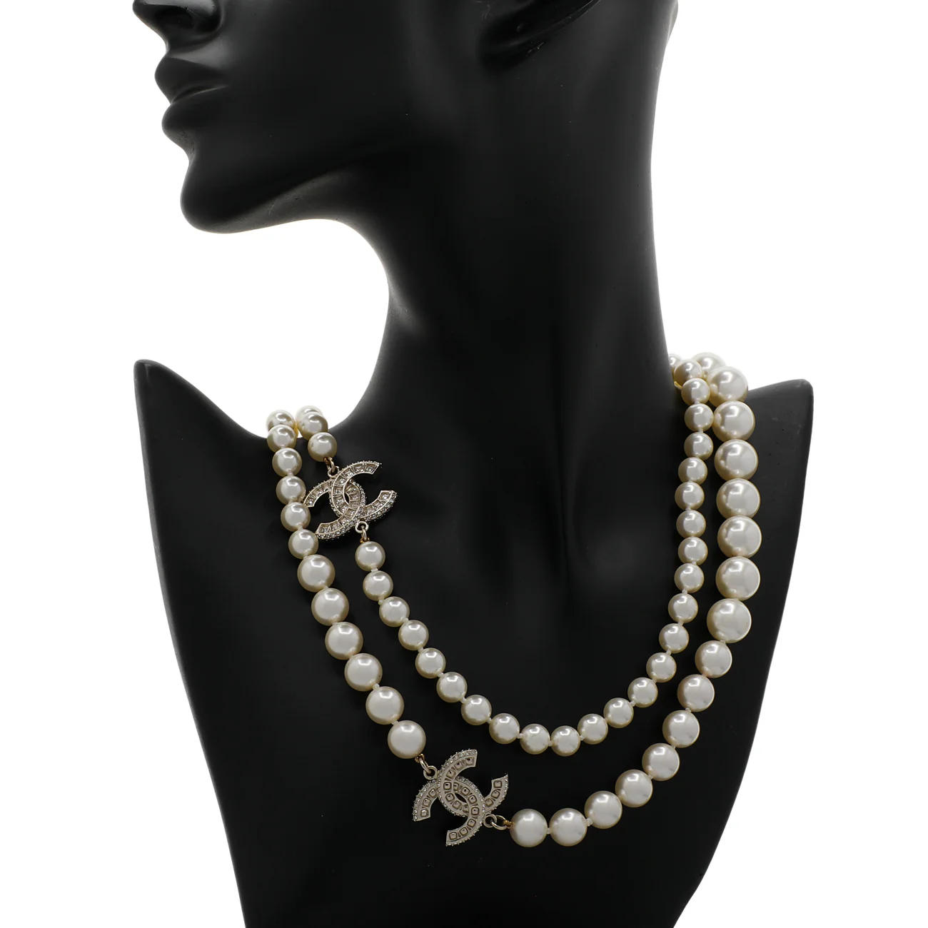 Chanel Pearl Crystal CC Long Necklace - Image 3