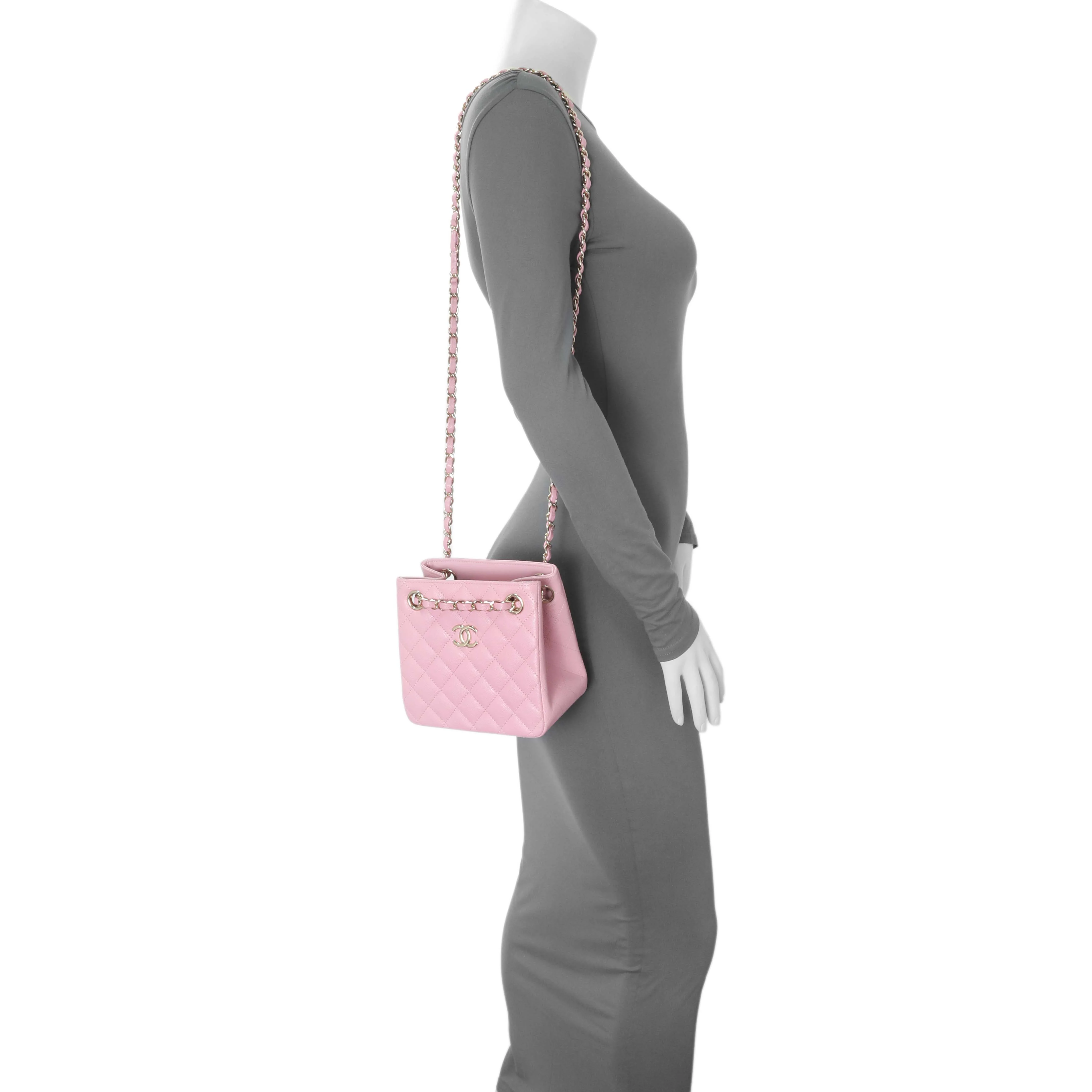 Chanel Pink Caviar Mini Bucket Bag - Image 6
