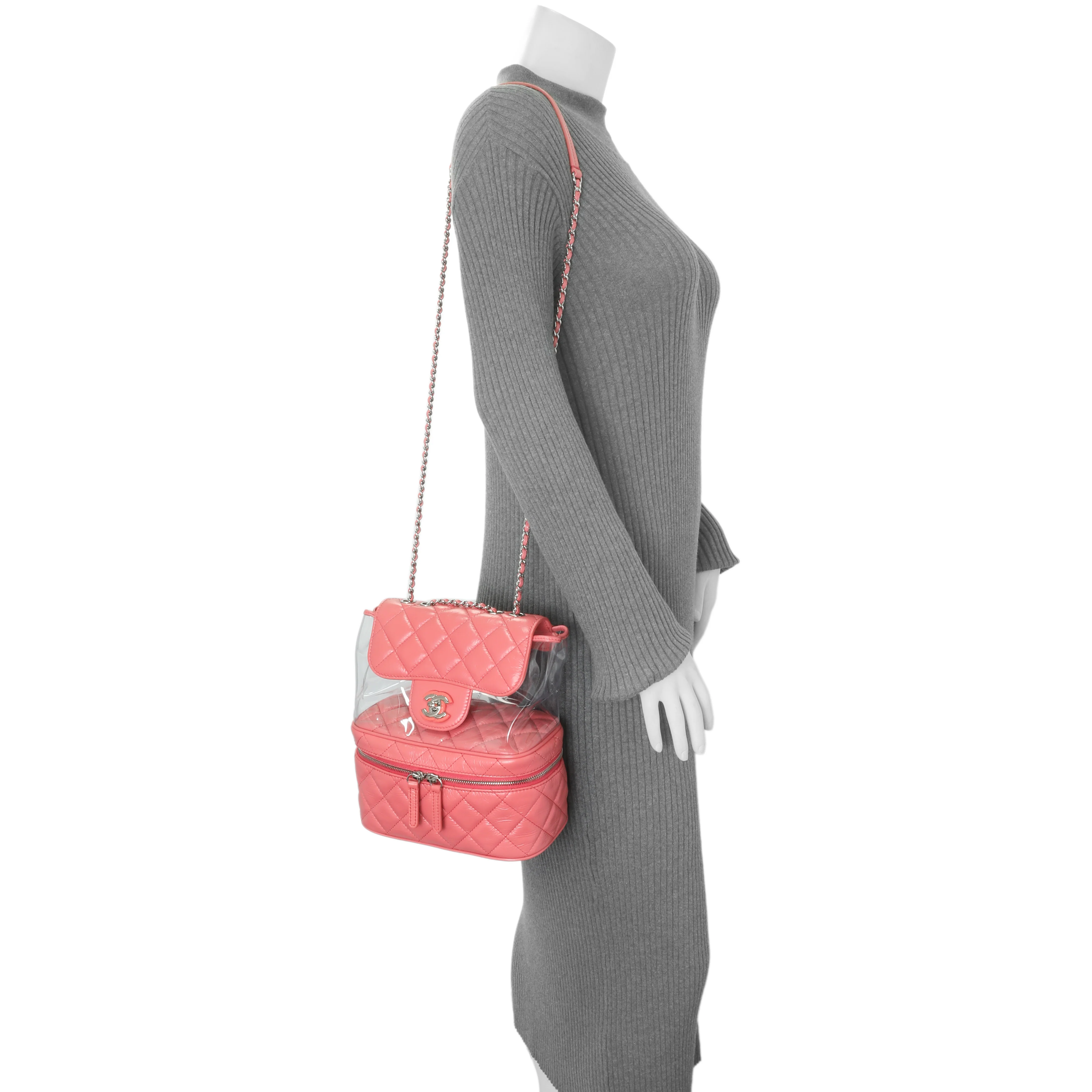 Chanel Pink Crumpled Calfskin PVC Quilted Aquarium Backpack - Image 12
