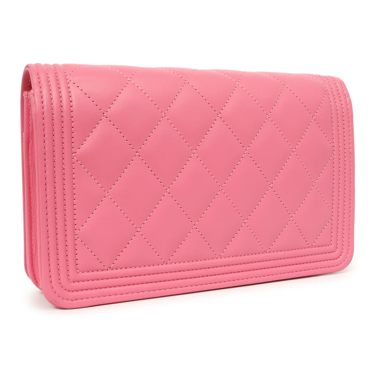 Chanel Pink Quilted Calfskin Boy Wallet on Chain - Image 2