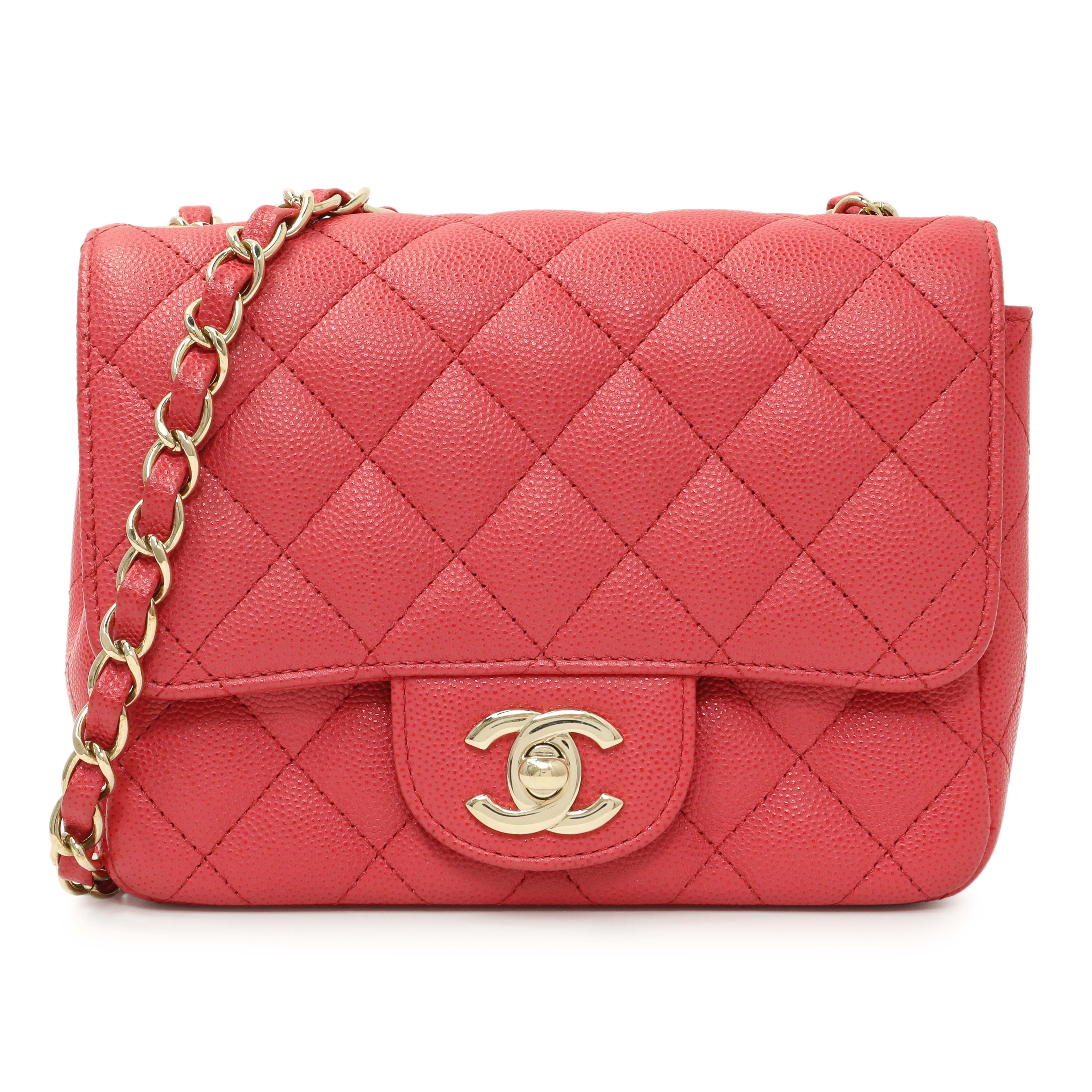 Chanel Pink Quilted Caviar Mini Square Flap