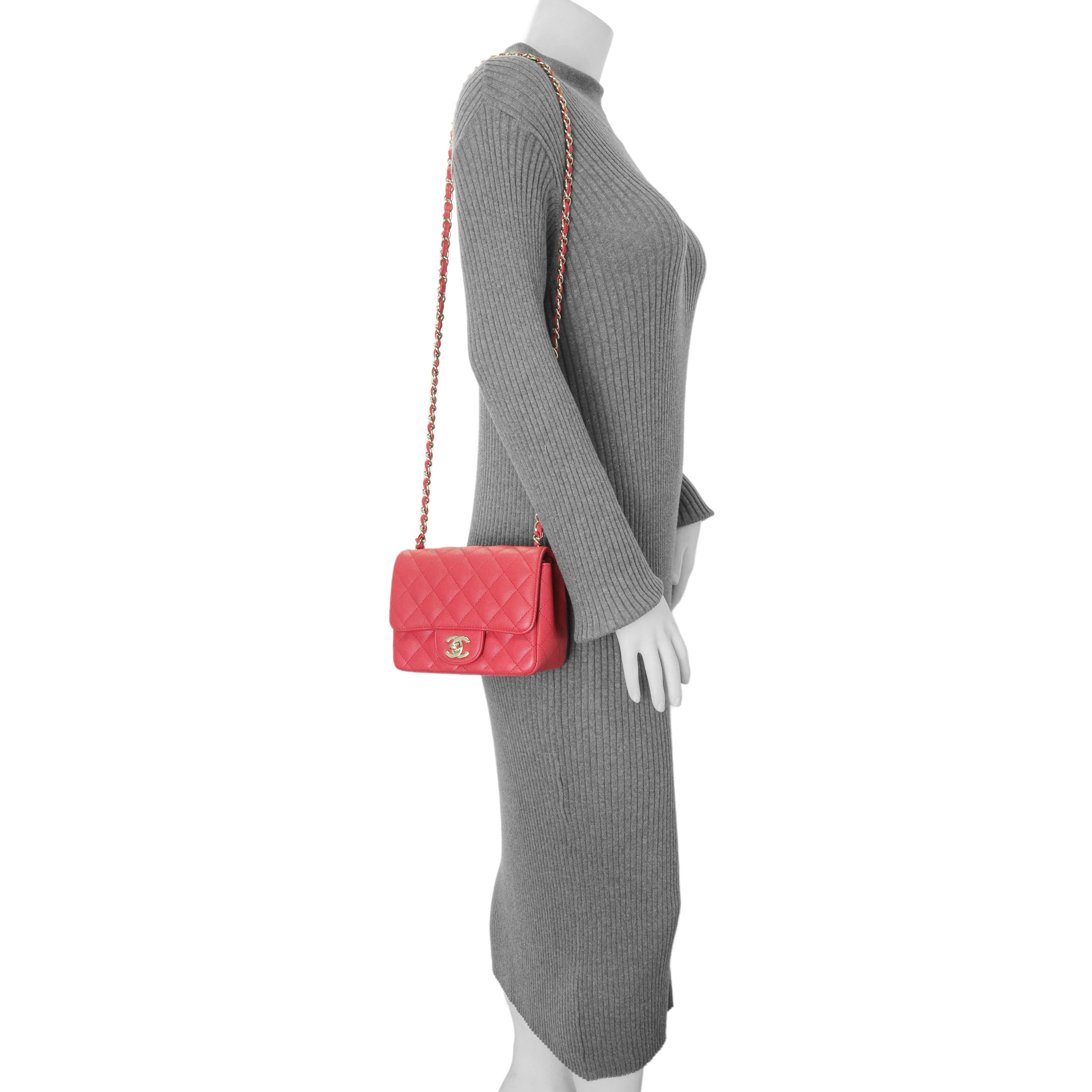 Chanel Pink Quilted Caviar Mini Square Flap - Image 8