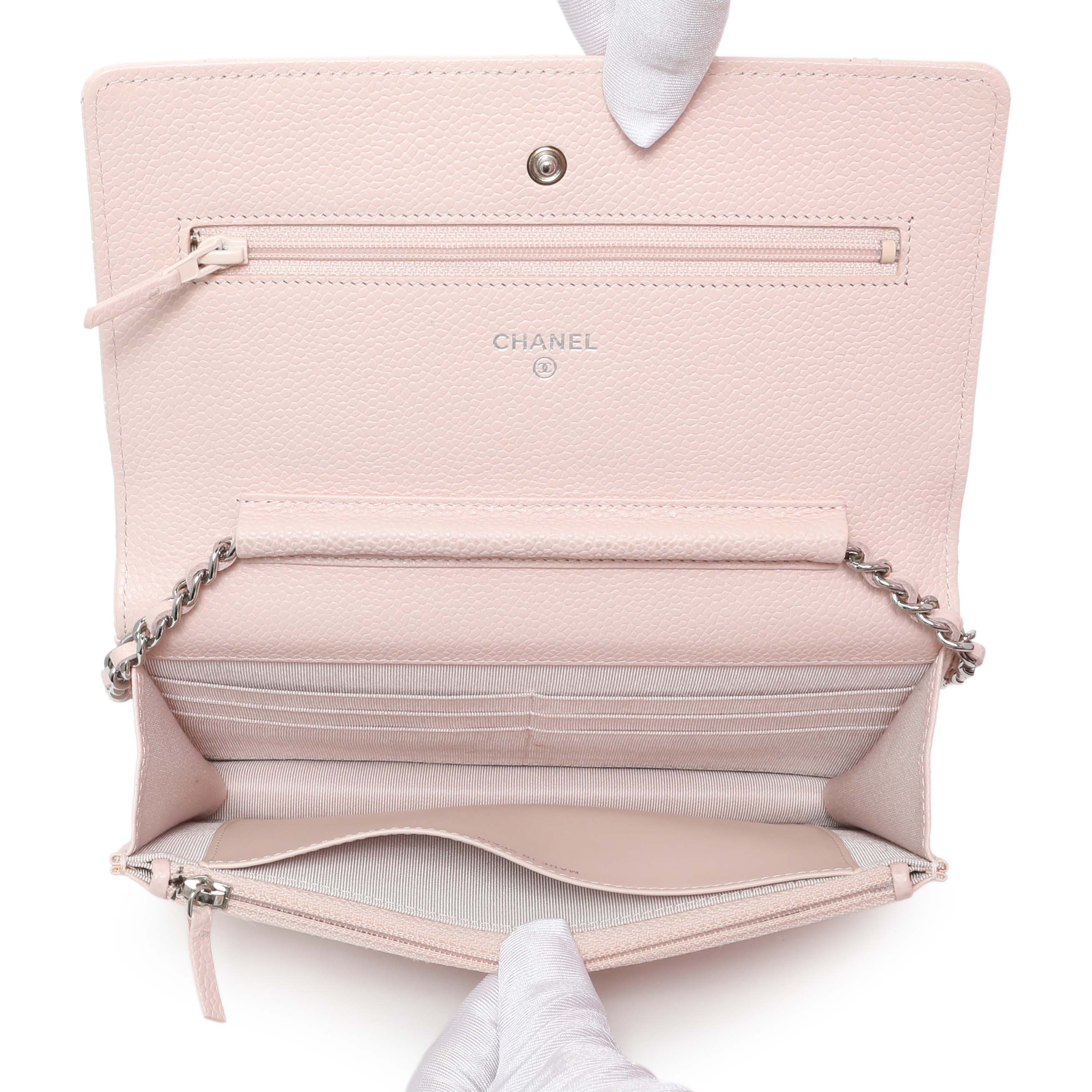 Chanel Pink Quilted Caviar Wallet on Chain - Image 4
