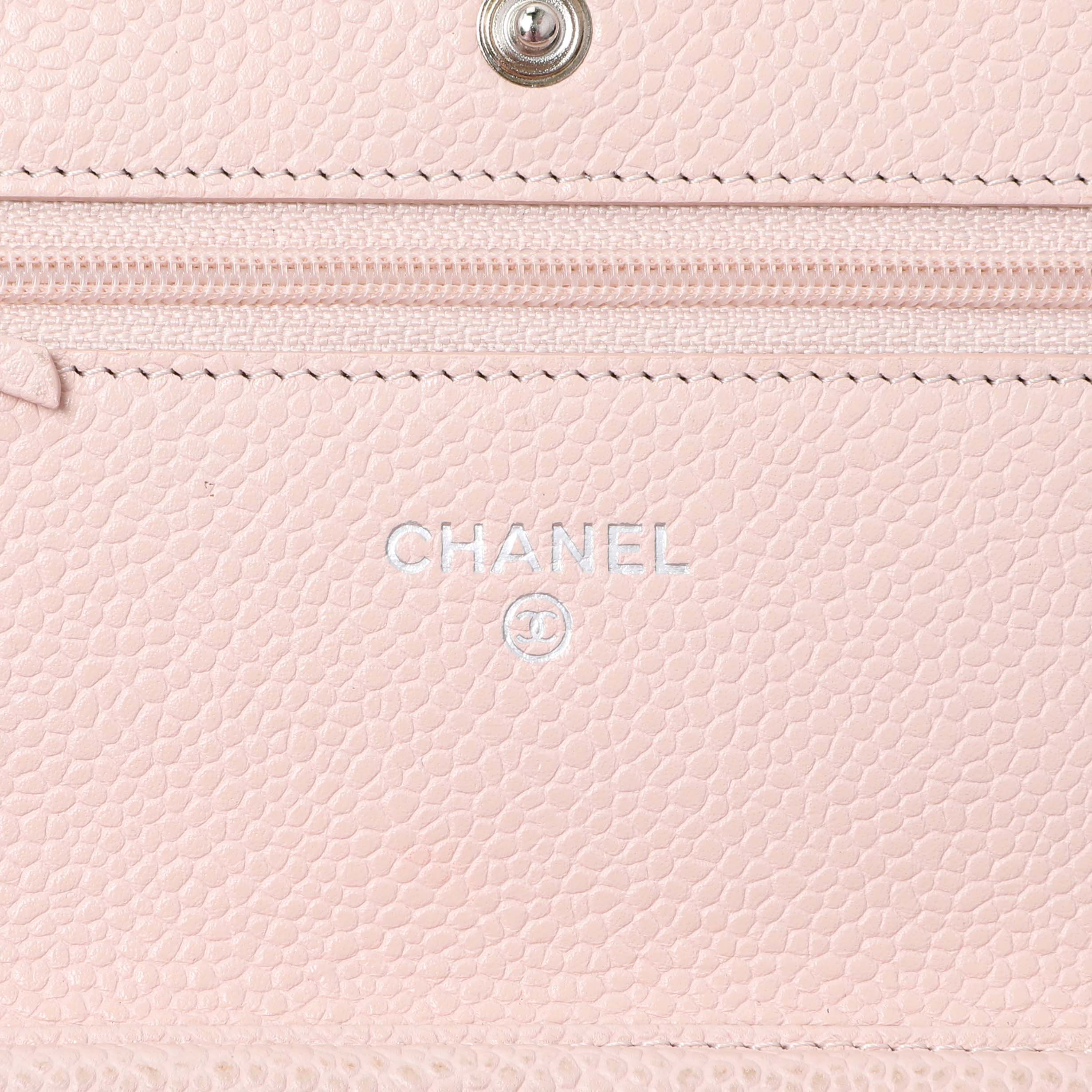 Chanel Pink Quilted Caviar Wallet on Chain - Image 5