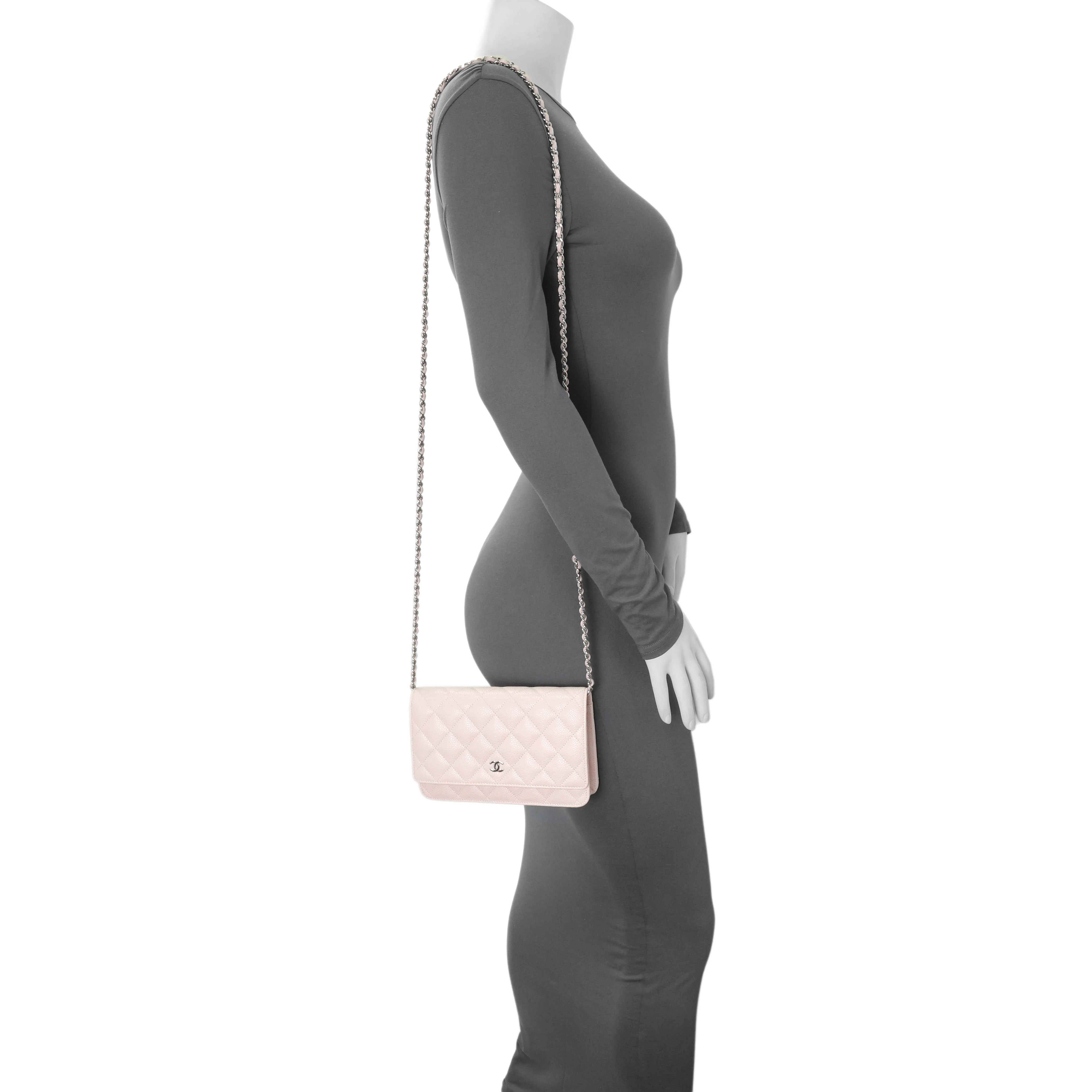 Chanel Pink Quilted Caviar Wallet on Chain - Image 8