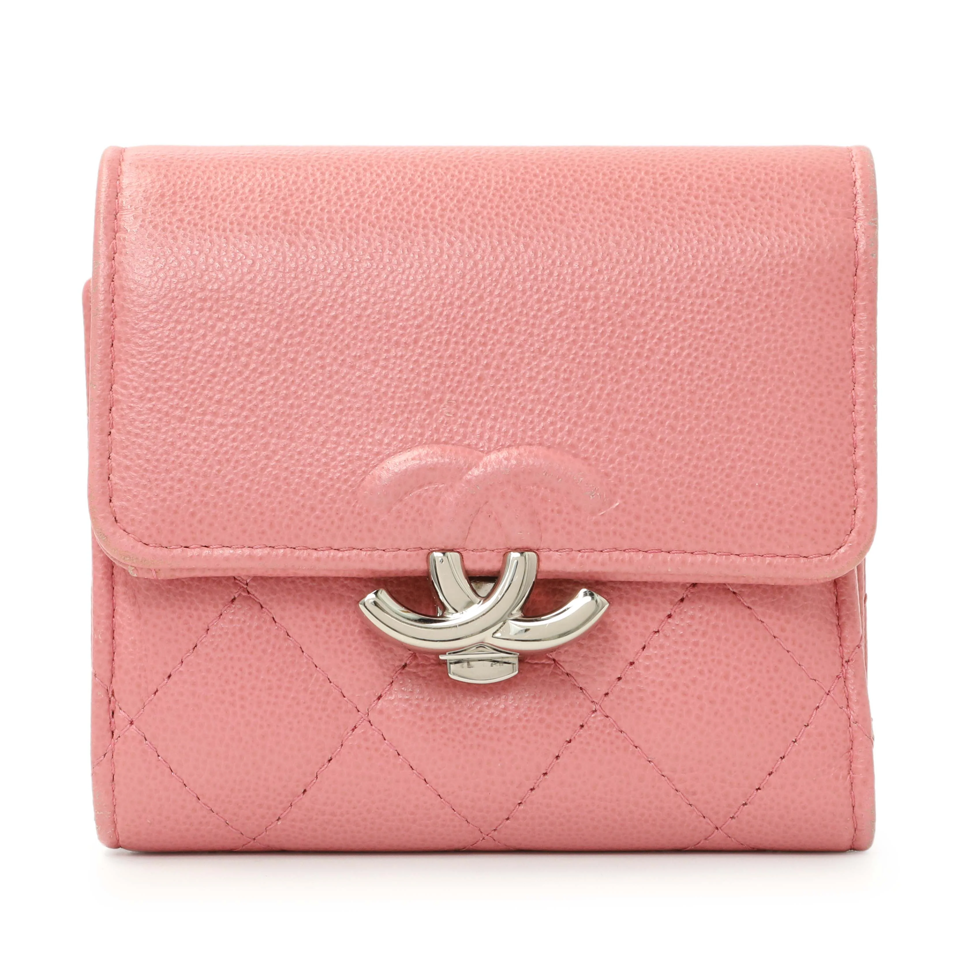 Chanel Pink Quilted Grained Calfskin CC Box Flap Wallet