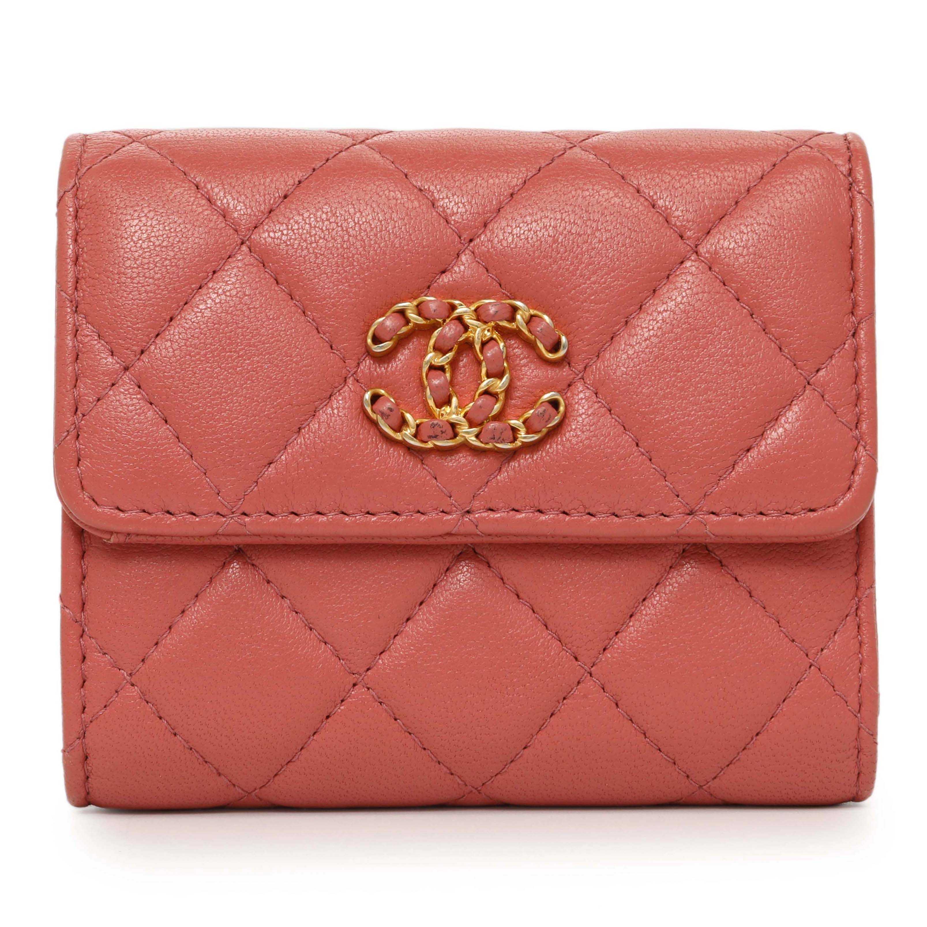 Chanel Pink Quilted Lambskin 19 Small Flap Wallet
