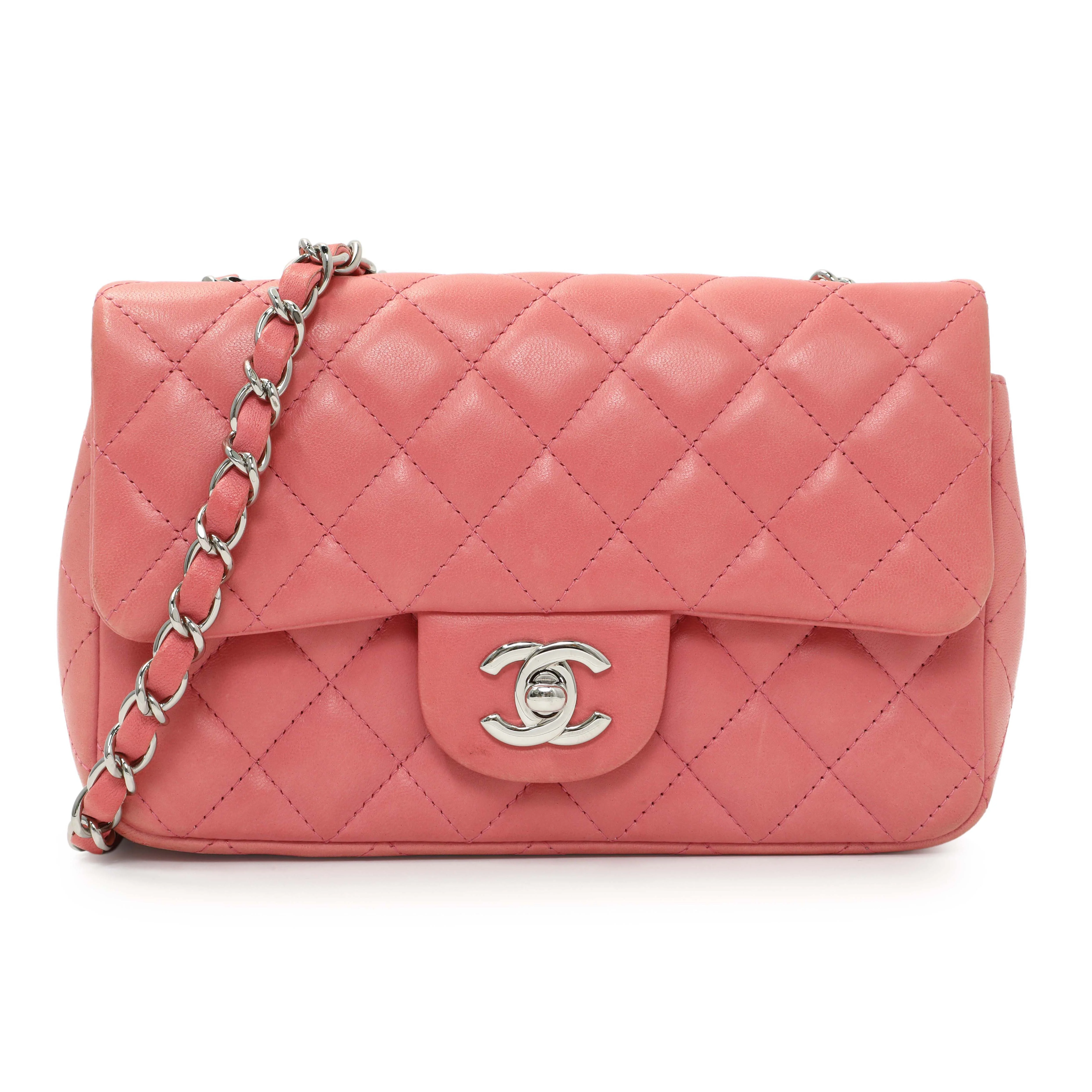 Chanel Pink Quilted Lambskin Mini Rectangular Flap