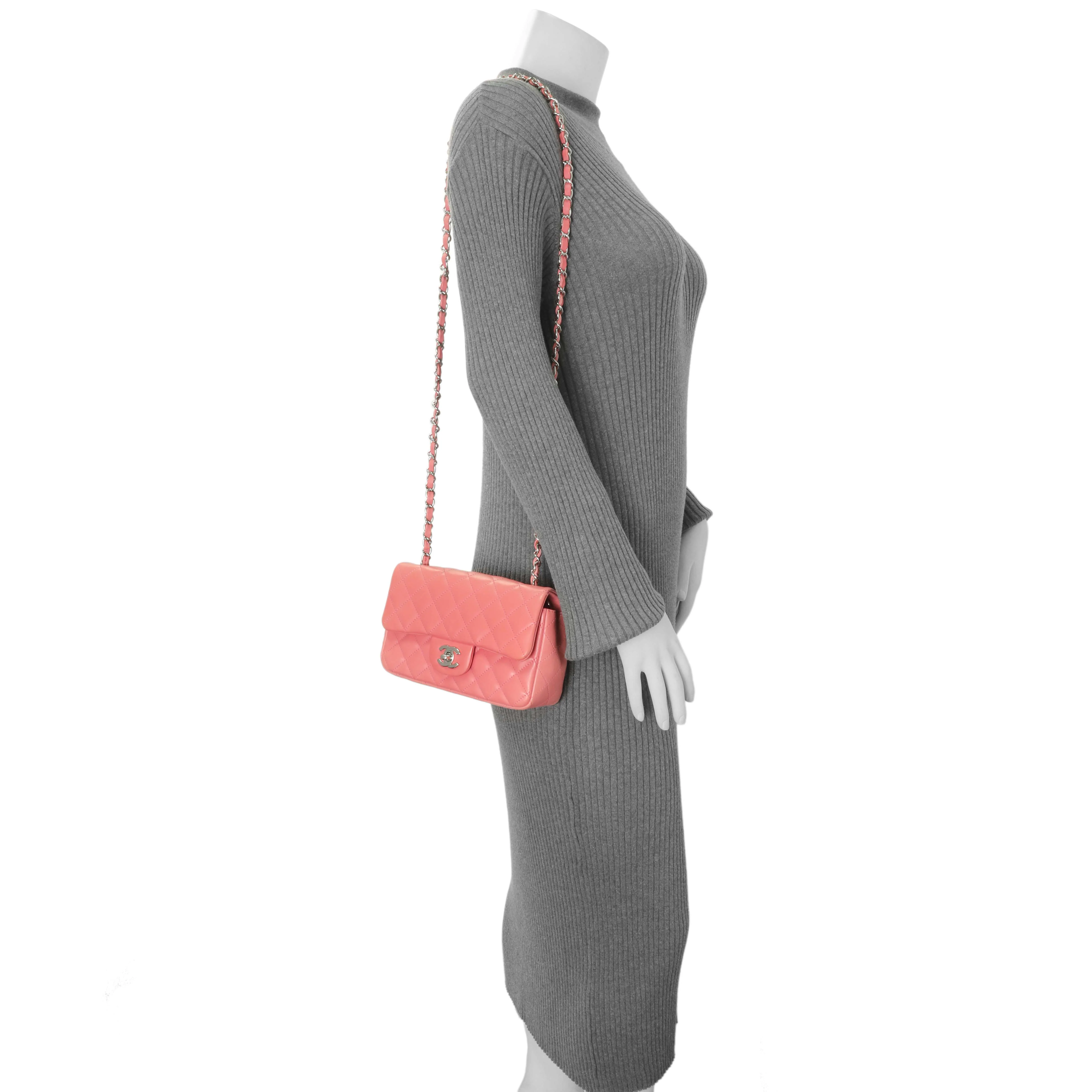 Chanel Pink Quilted Lambskin Mini Rectangular Flap - Image 13