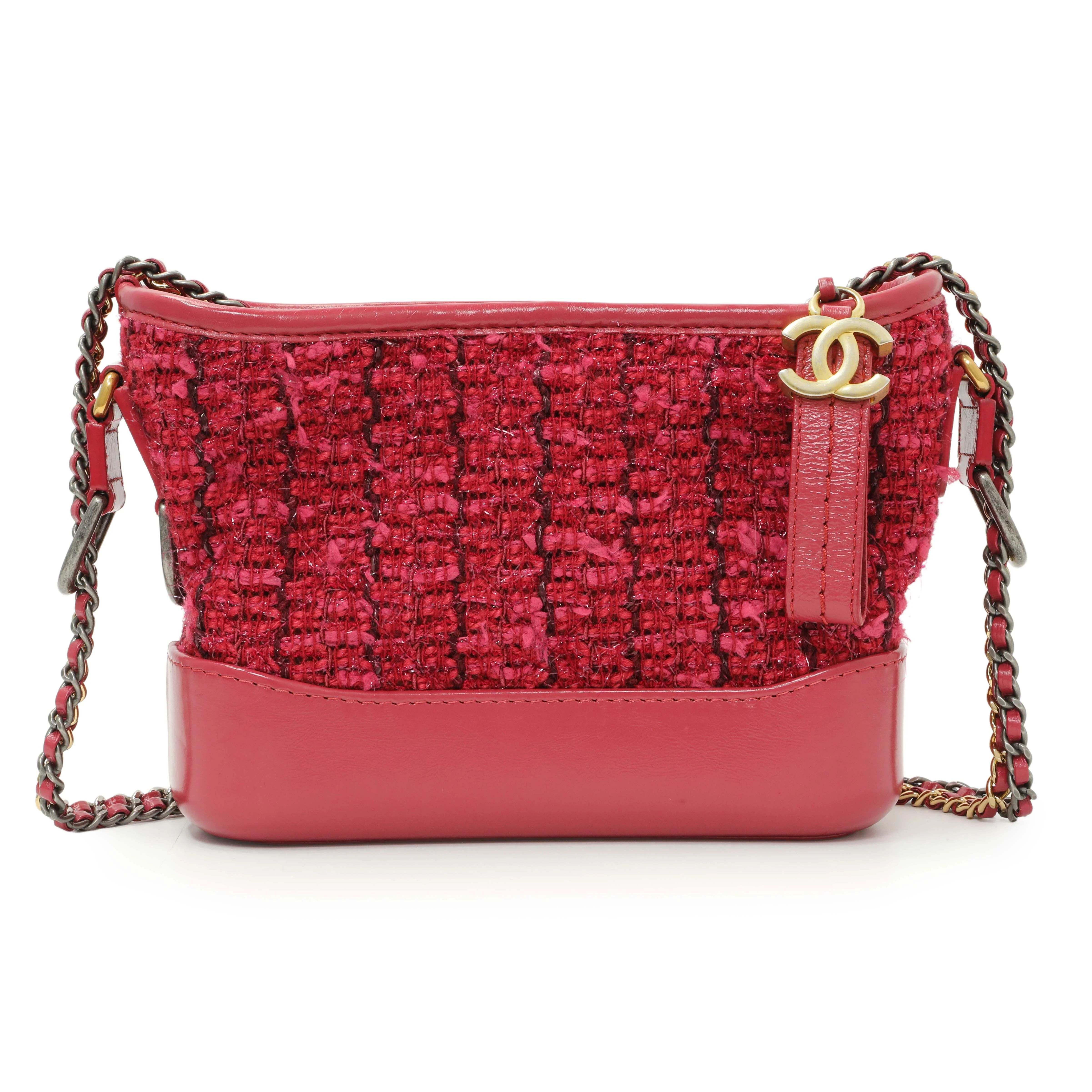 Chanel Pink Tweed Calfskin Quilted Small Gabrielle Hobo