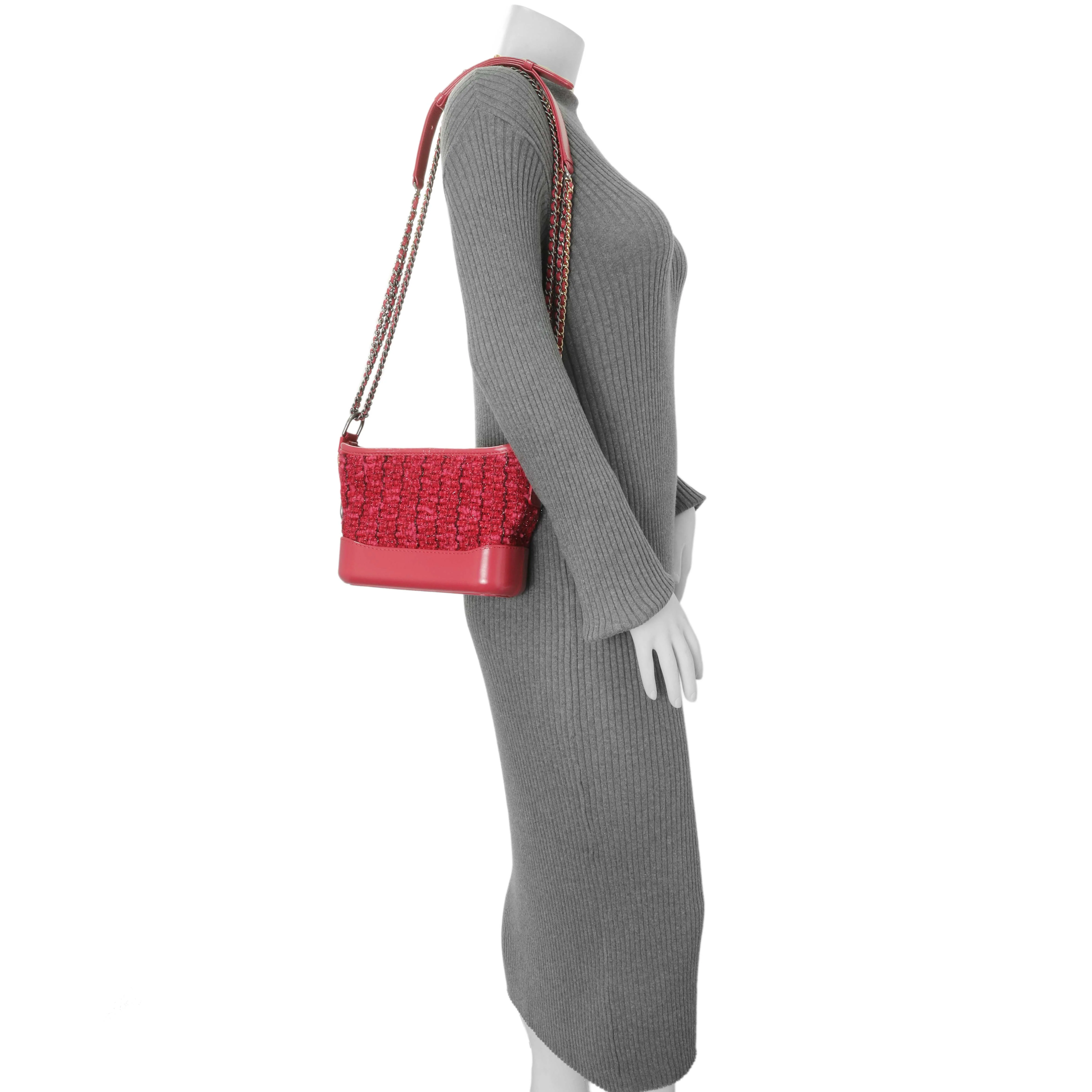Chanel Pink Tweed Calfskin Quilted Small Gabrielle Hobo - Image 11
