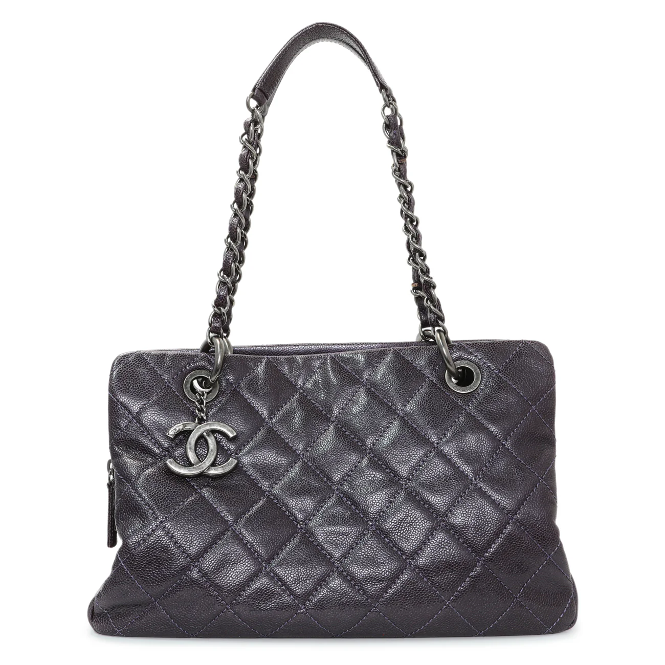 Chanel Purple Iridescent Caviar Quilted Chic Shopping Tote