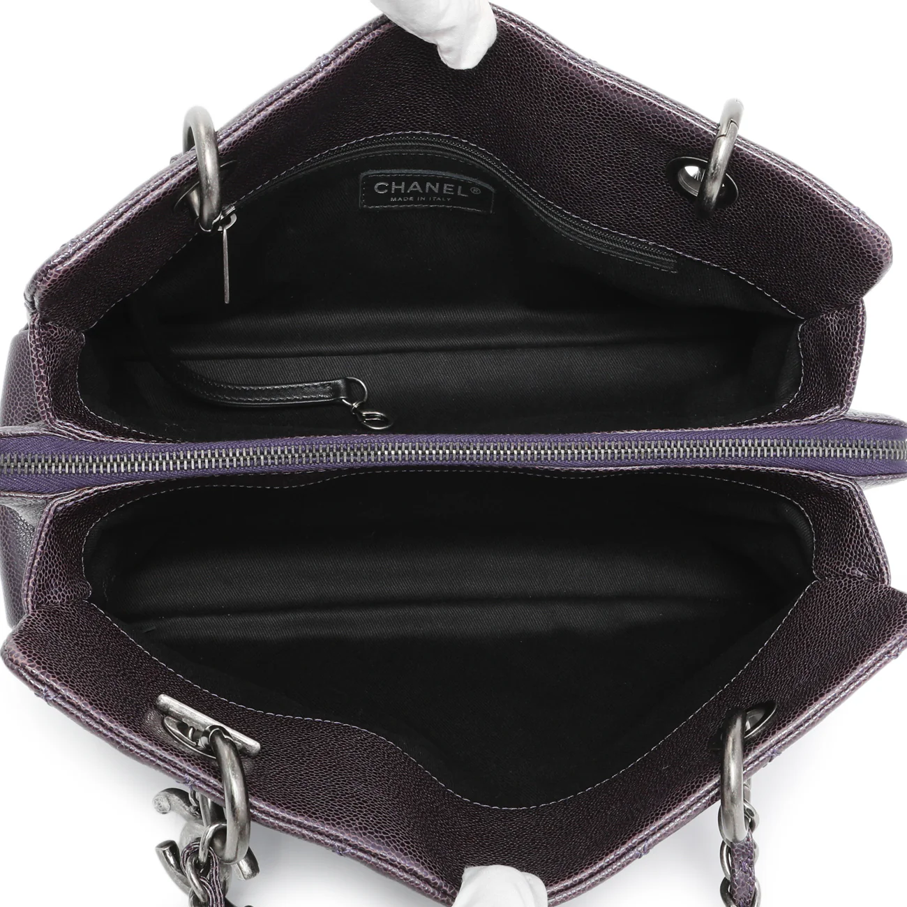 Chanel Purple Iridescent Caviar Quilted Chic Shopping Tote - Image 8