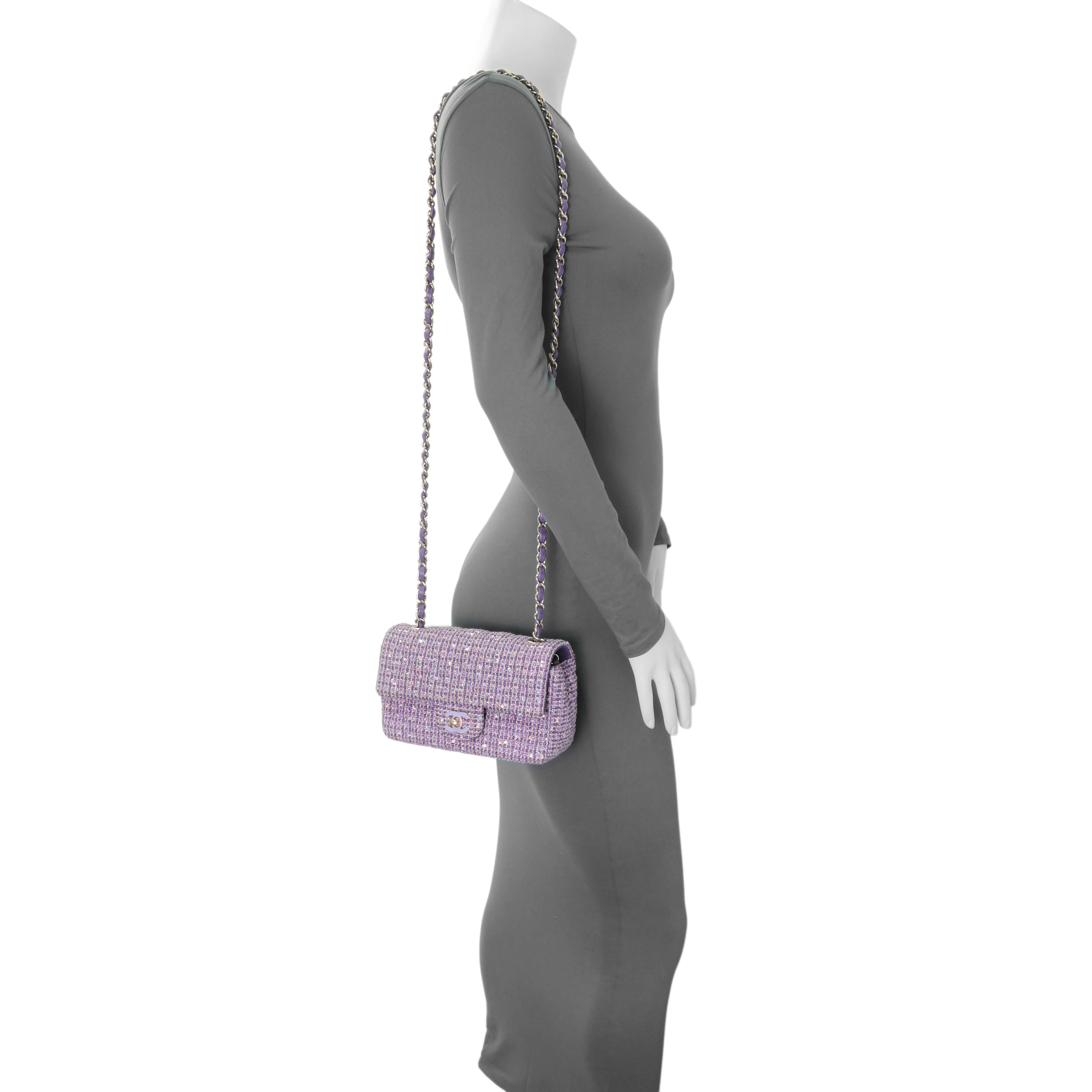 Chanel Purple Tweed Sequin Mini Rectangular Flap - Image 11