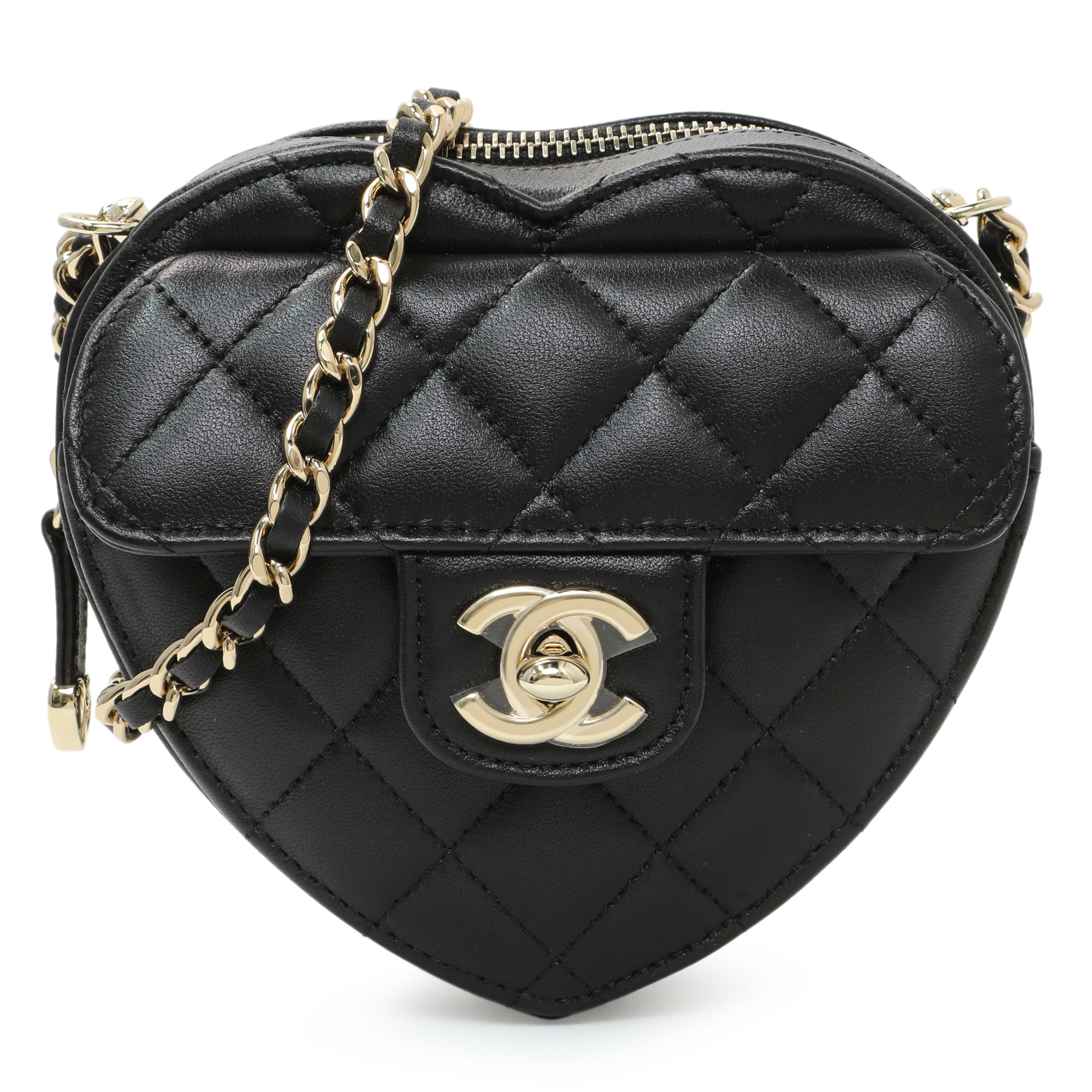 Chanel Quilted Lambskin CC In Love Heart Clutch With Chain