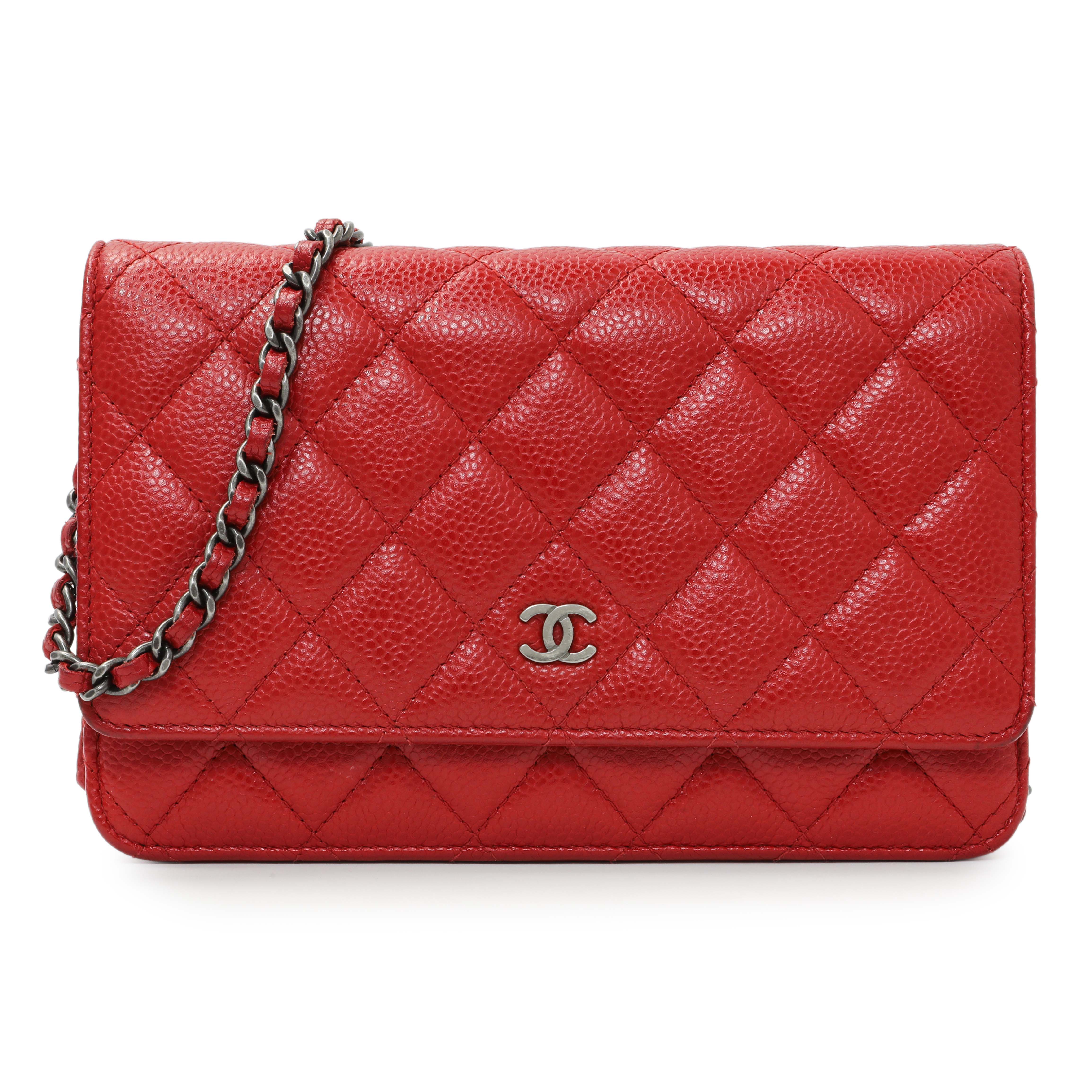 Chanel Red Caviar Classic Wallet On Chain