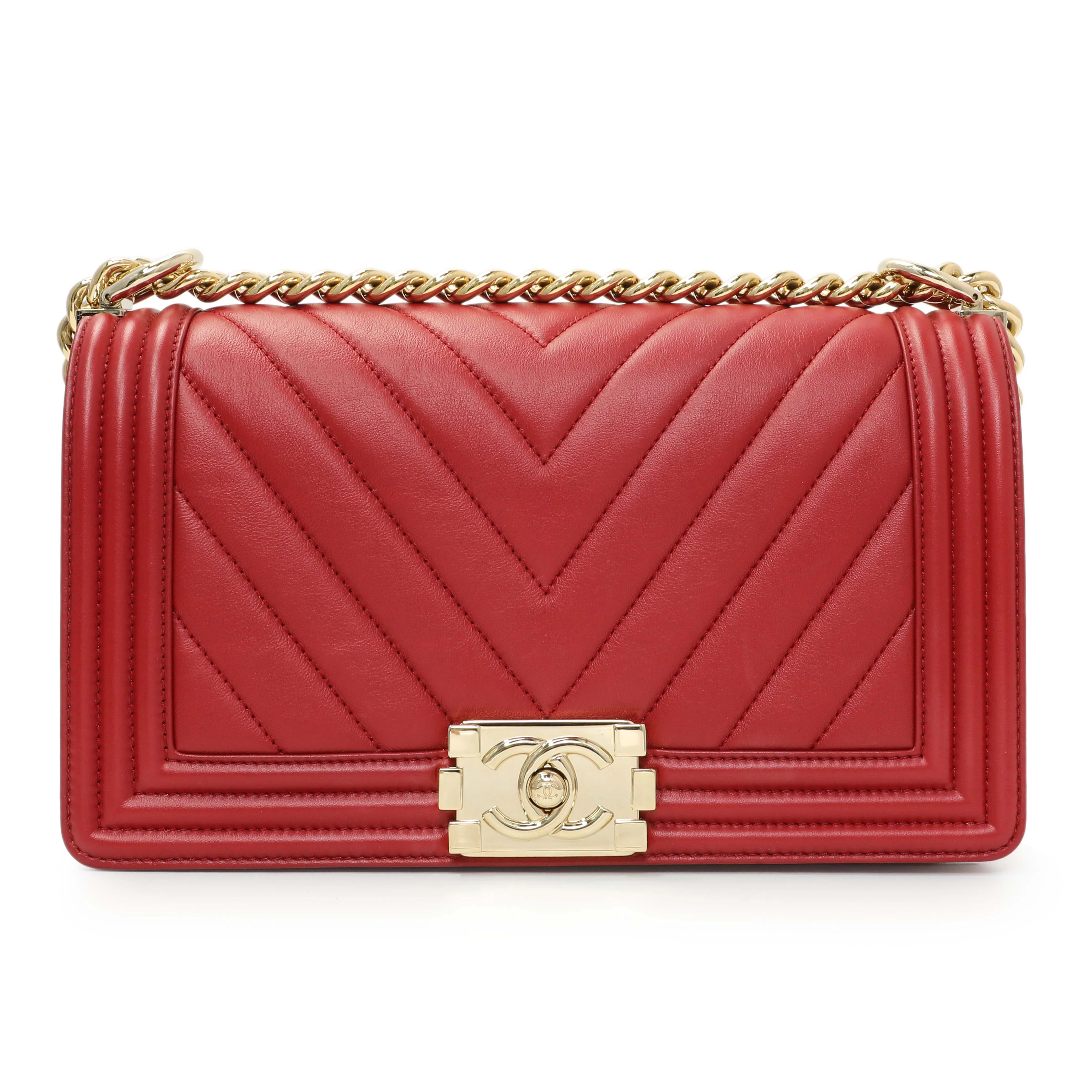 Chanel Red Chevron Quilted Lambskin Medium Boy Flap - Image 2