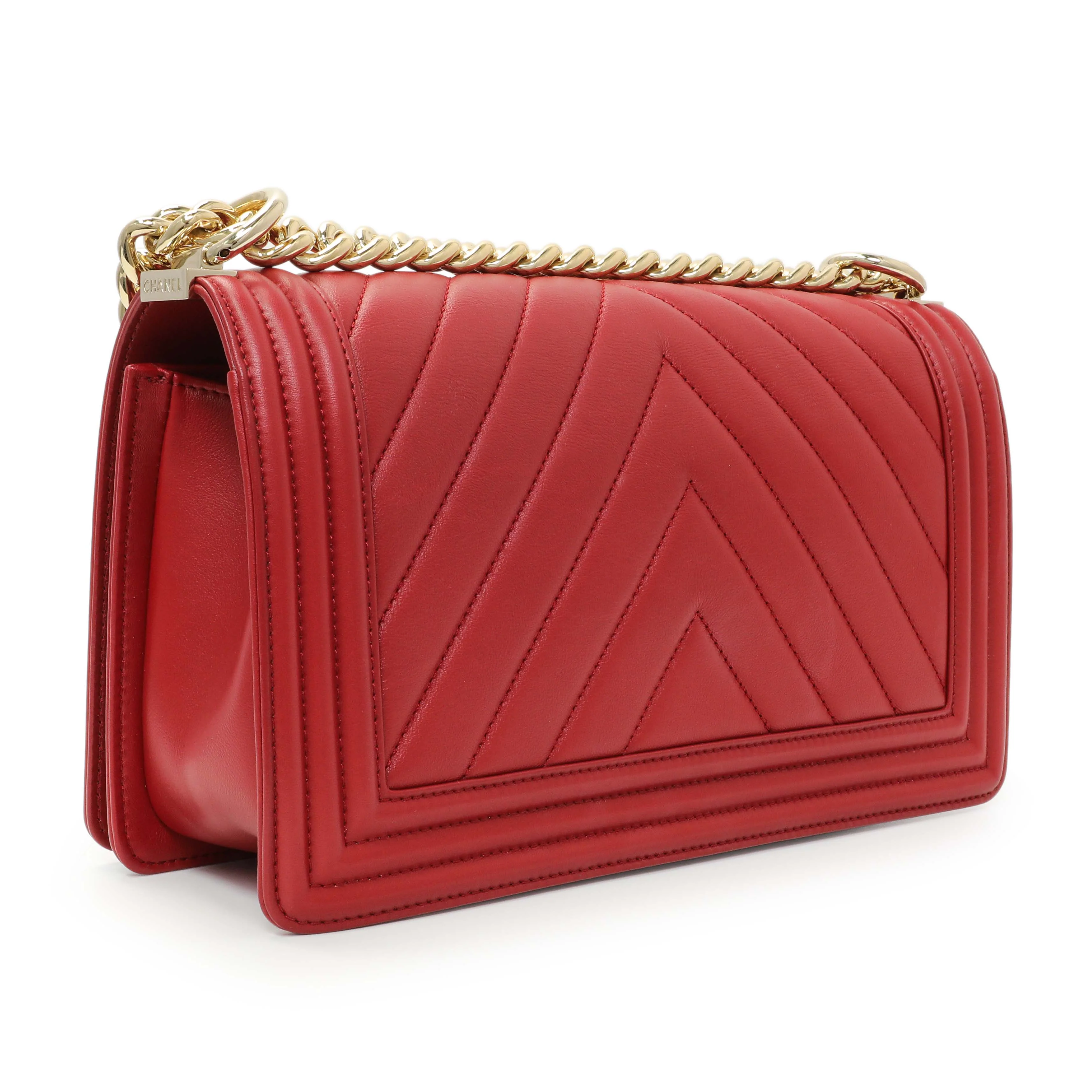 Chanel Red Chevron Quilted Lambskin Medium Boy Flap - Image 3
