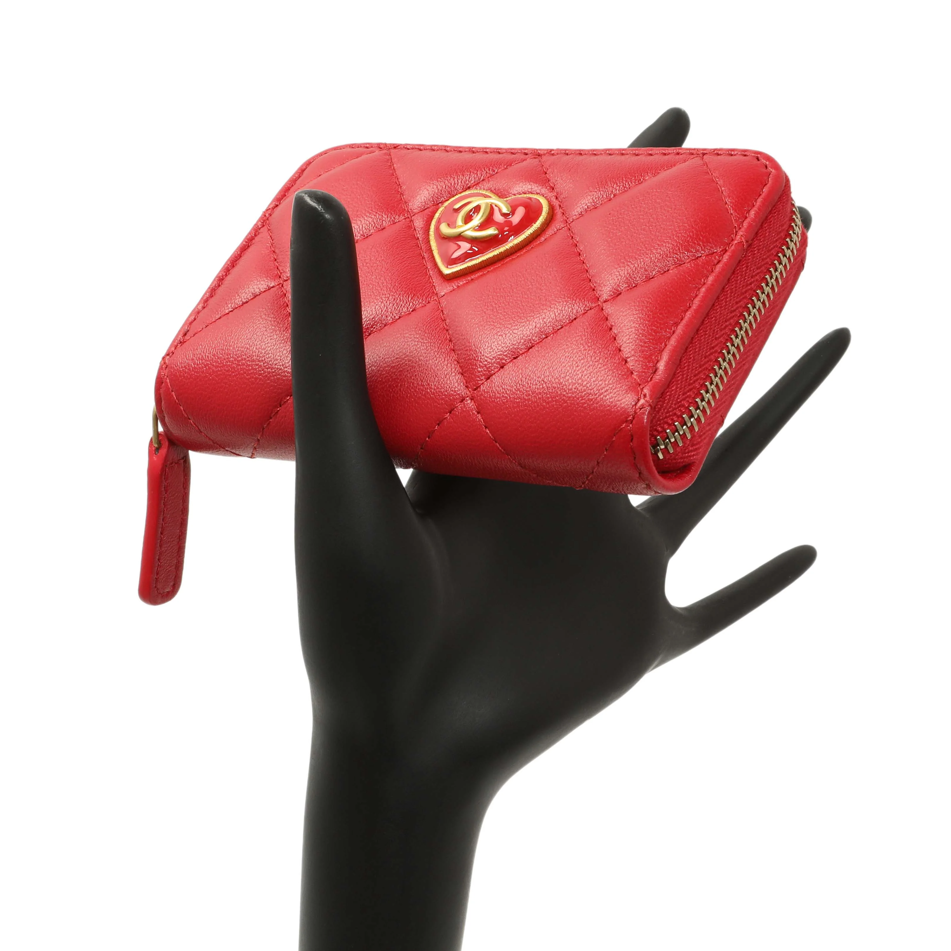 Chanel Red Lambskin Coco Love Zip Coin Purse - Image 7