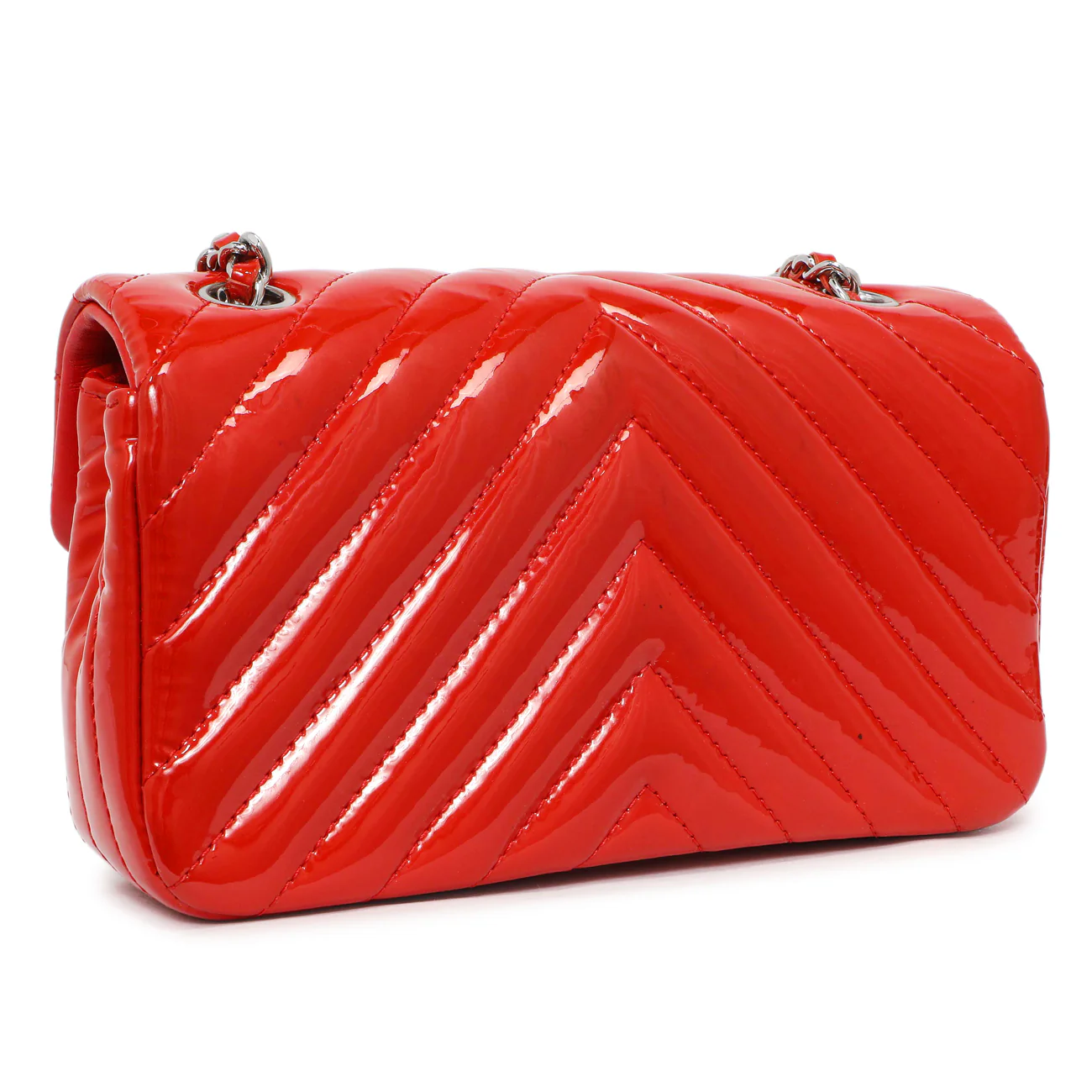 Chanel Red Patent Chevron Extra Mini Rectangular Flap - Image 2