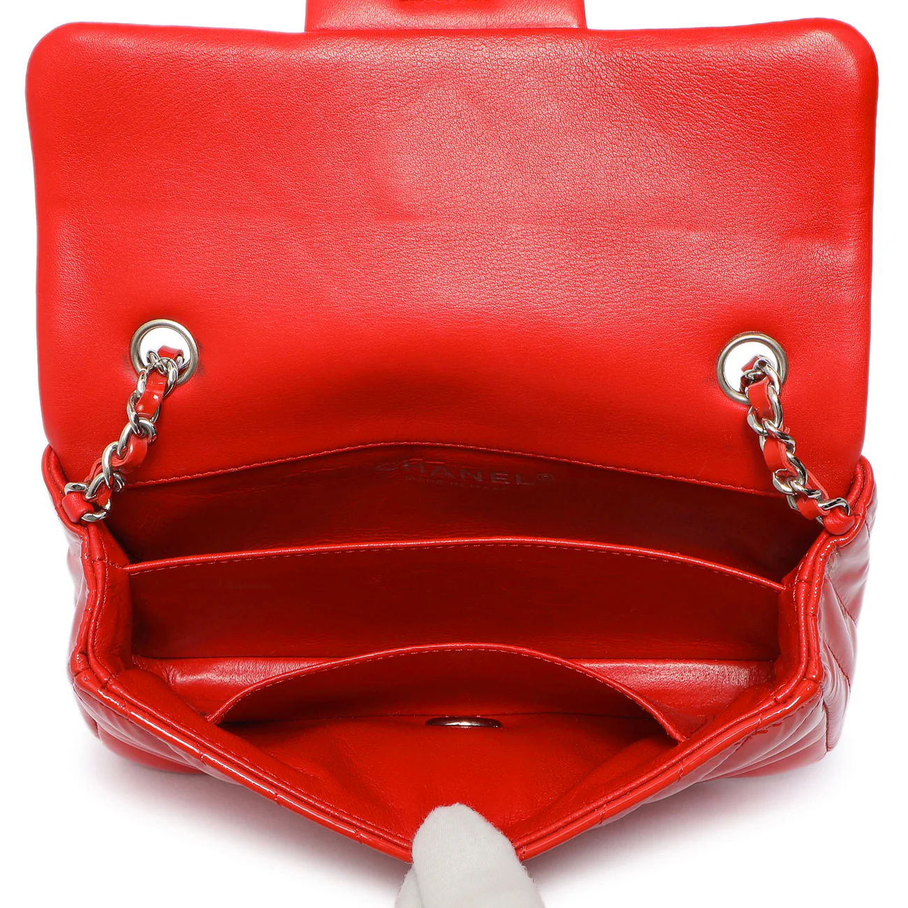 Chanel Red Patent Chevron Extra Mini Rectangular Flap - Image 4
