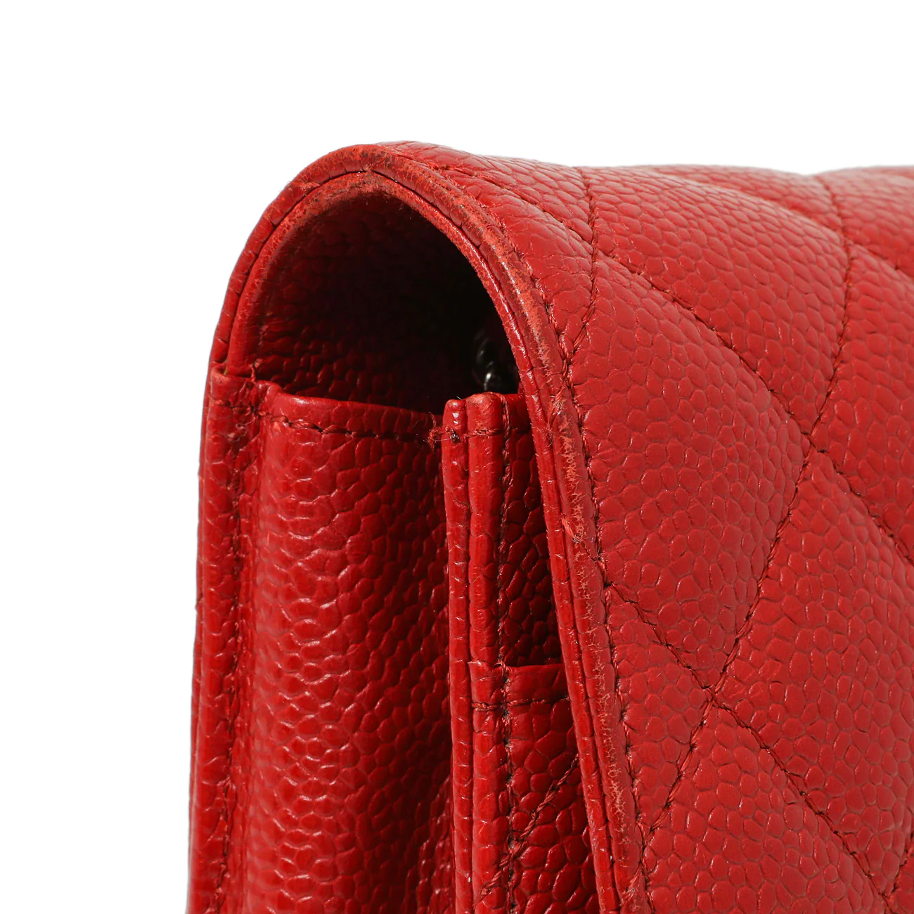 Chanel Red Quilted Caviar Classic Wallet on Chain WOC - Image 12