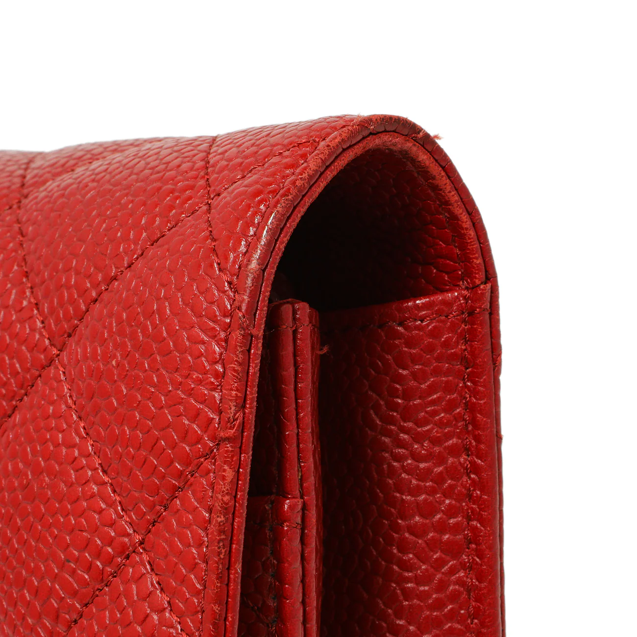 Chanel Red Quilted Caviar Classic Wallet on Chain WOC - Image 13